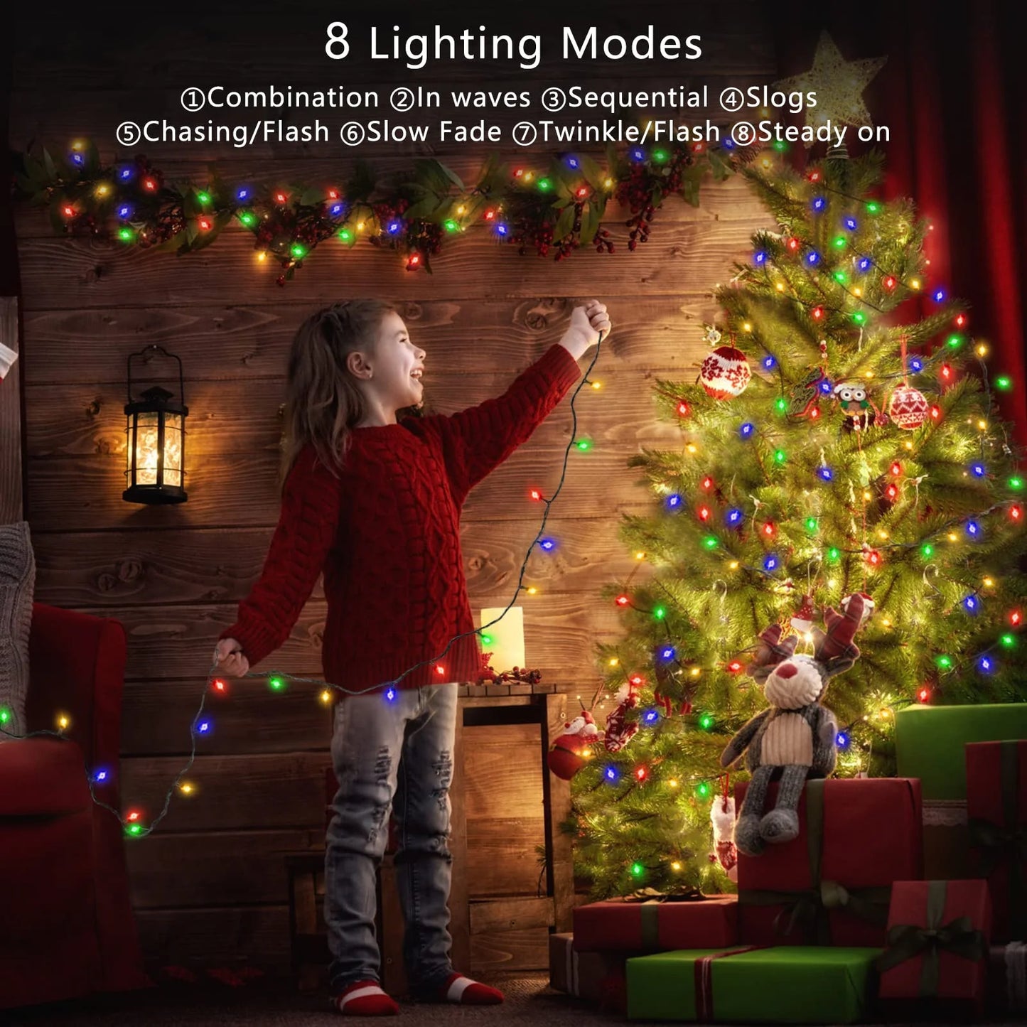 98Ft 300 LED Plug in Christmas Lights Green Wire Twinkle Christmas Tree Lights, Warm White