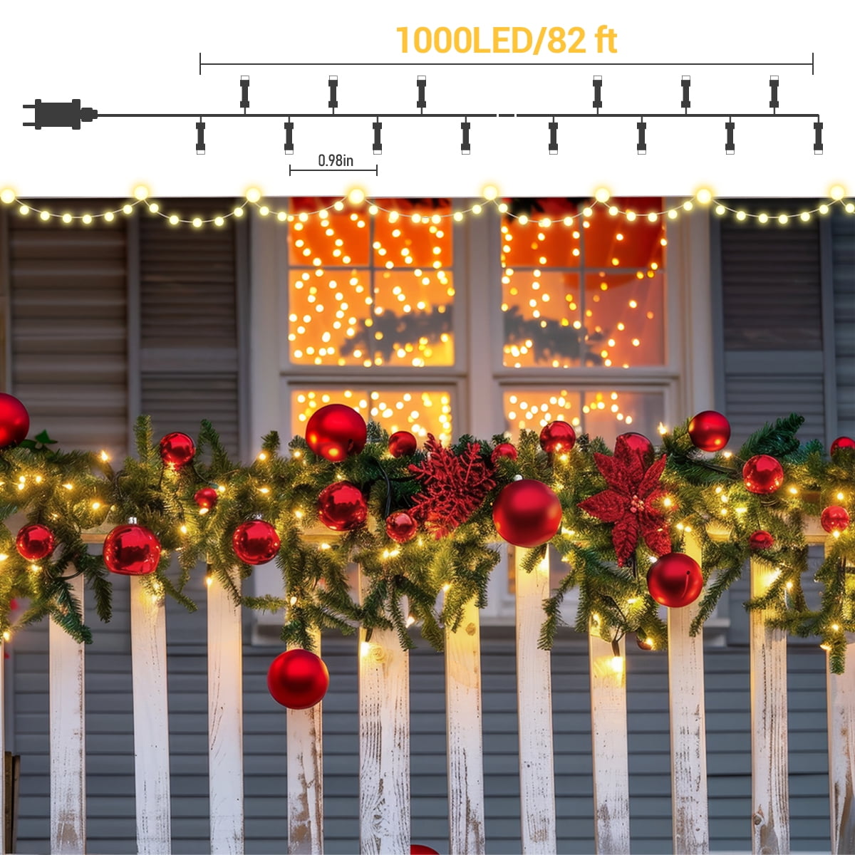 82Ft 1000 LED Christmas Light Strings, Warm White Plug in Christmas Tree Lights with 8 Modes & Memory, Outdoor Waterproof Decor Strands for Parties Gardens Patios