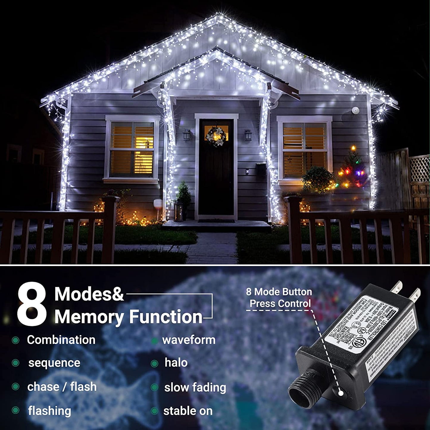 82Ft 1000 LED String Christmas Lights , Dark Green Wire Cluster Christmas Tree Lights, 8 Modes Outdoor Waterproof White Christmas Lights Plug in for Holiday Wedding Party Home Decor