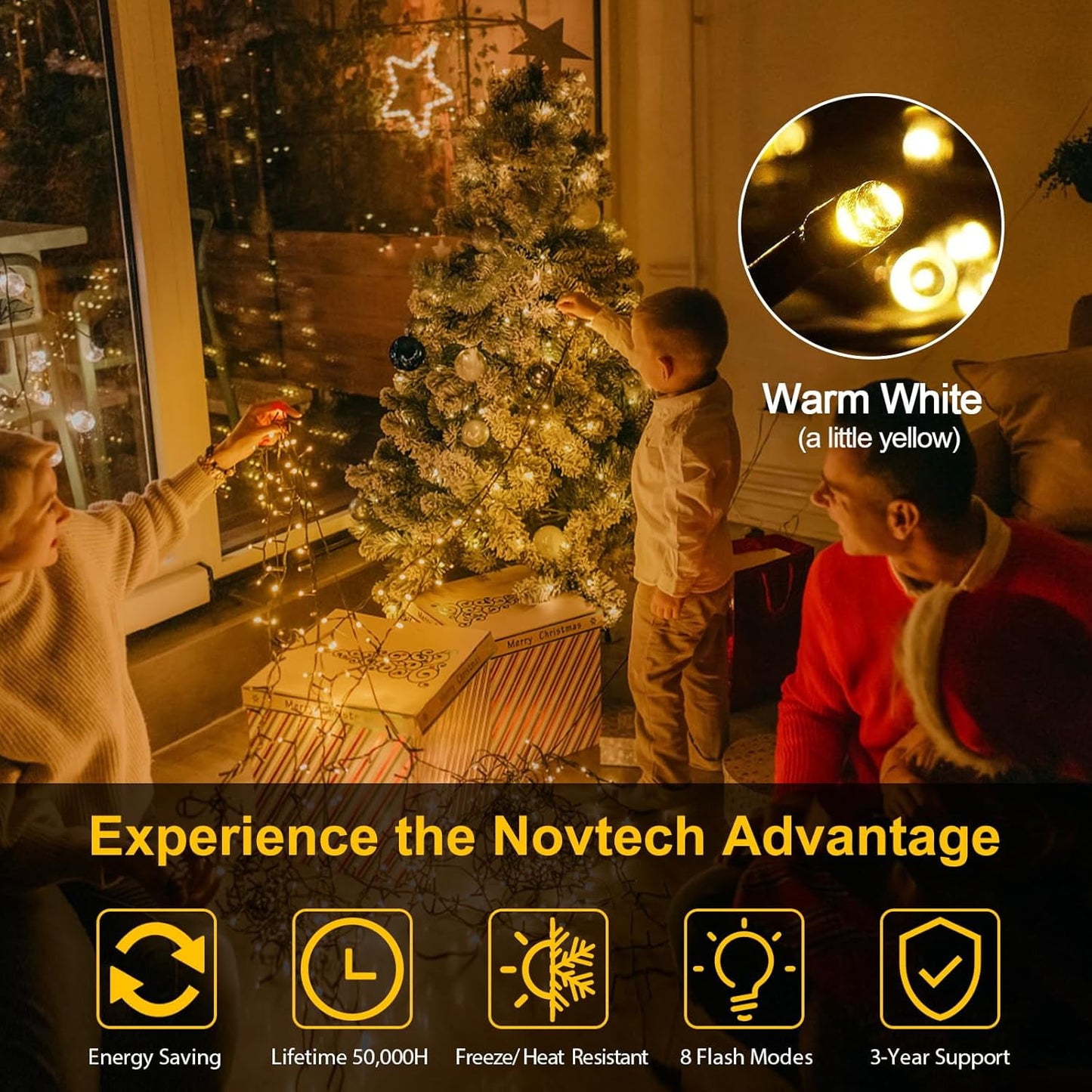 Christmas String Lights, 82FT 1000 Leds Christmas Tree Decoration Lights - Outdoor Waterproof Christmas Tree Lights Plug in for Xmas Wedding Party Holiday - Warm White