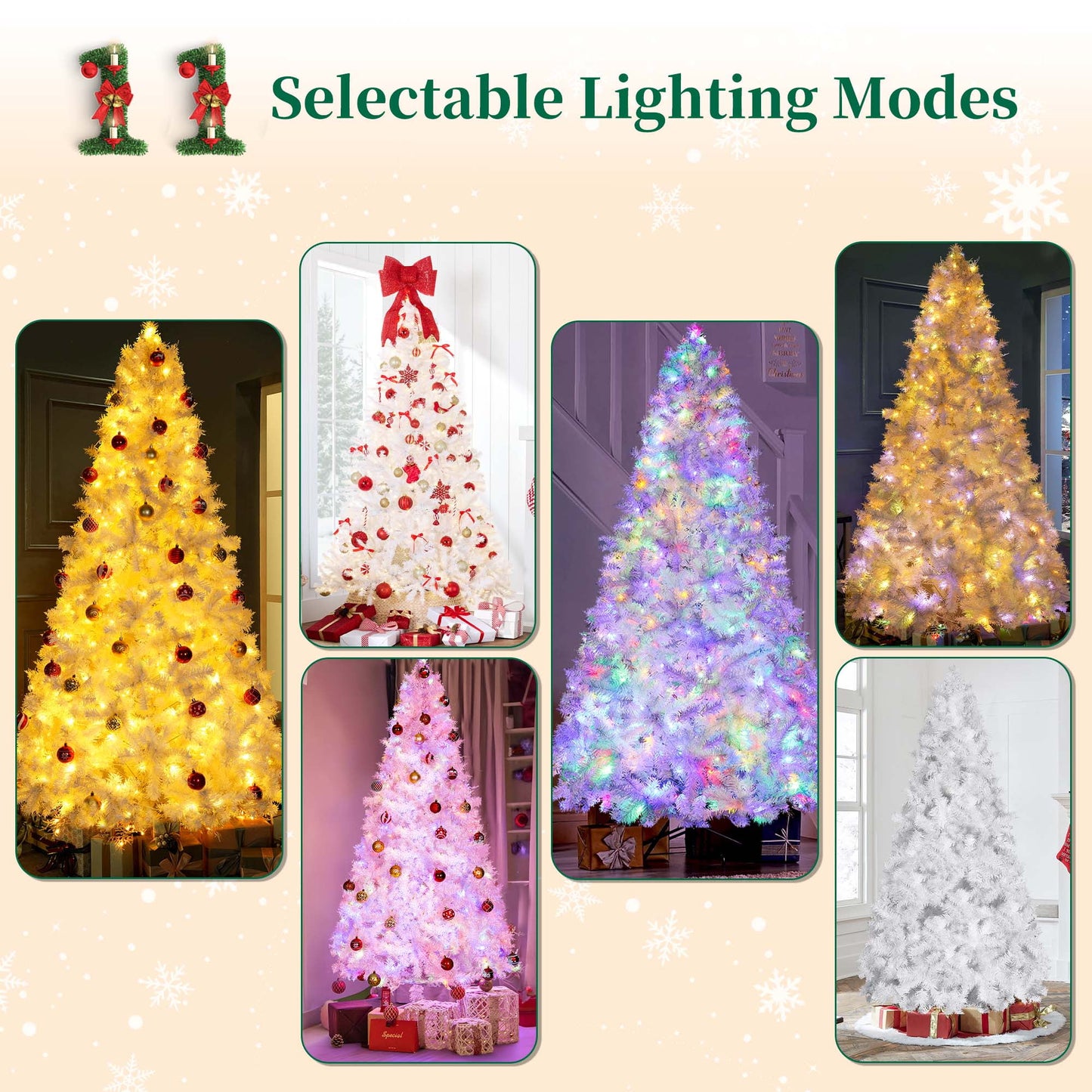 Pre-Lit Artificial Christmas Tree,6Ft White Christmas Tree with 300 Warm White & Multicolor Lights,Xmas Tree for Home, Holiday Party Decorations