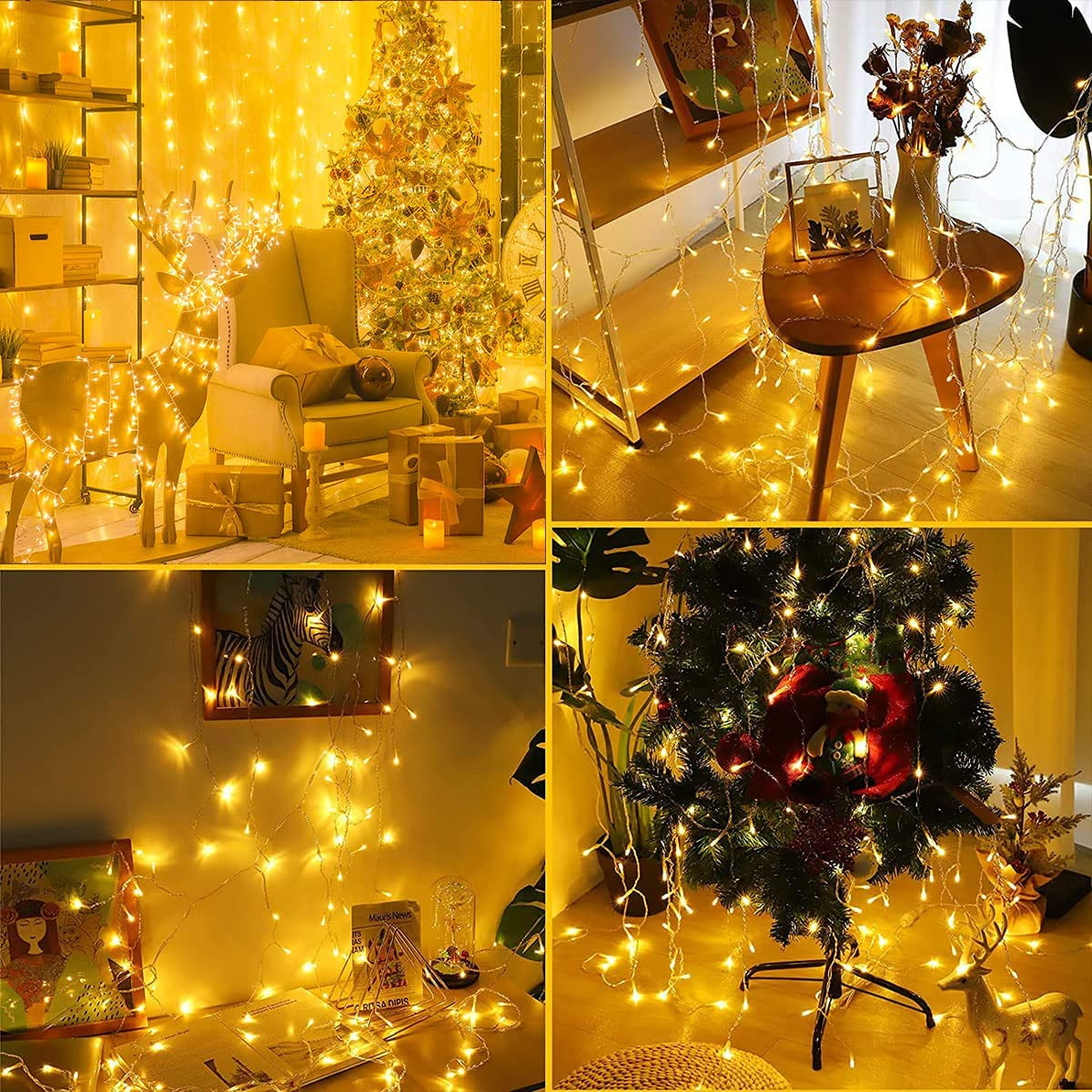 Christmas String Lights Indoor Outdoor, 33FT 100 LED Extendable Clear Wire 8 Modes Twinkle Fairy String Lights Plug in for Christmas Tree Holiday Party Garden Decorations (Warm White)