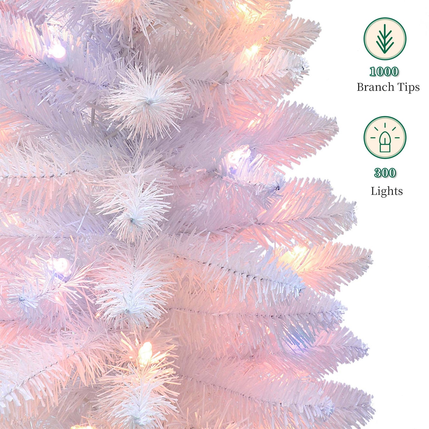 Pre-Lit Artificial Christmas Tree,6Ft White Christmas Tree with 300 Warm White & Multicolor Lights,Xmas Tree for Home, Holiday Party Decorations