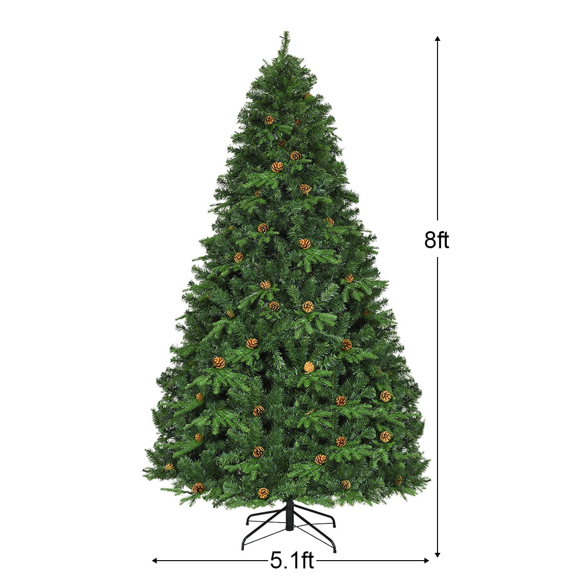 8Ft Pre-Lit Christmas Tree Hinged 600 LED Lights Pine Cones