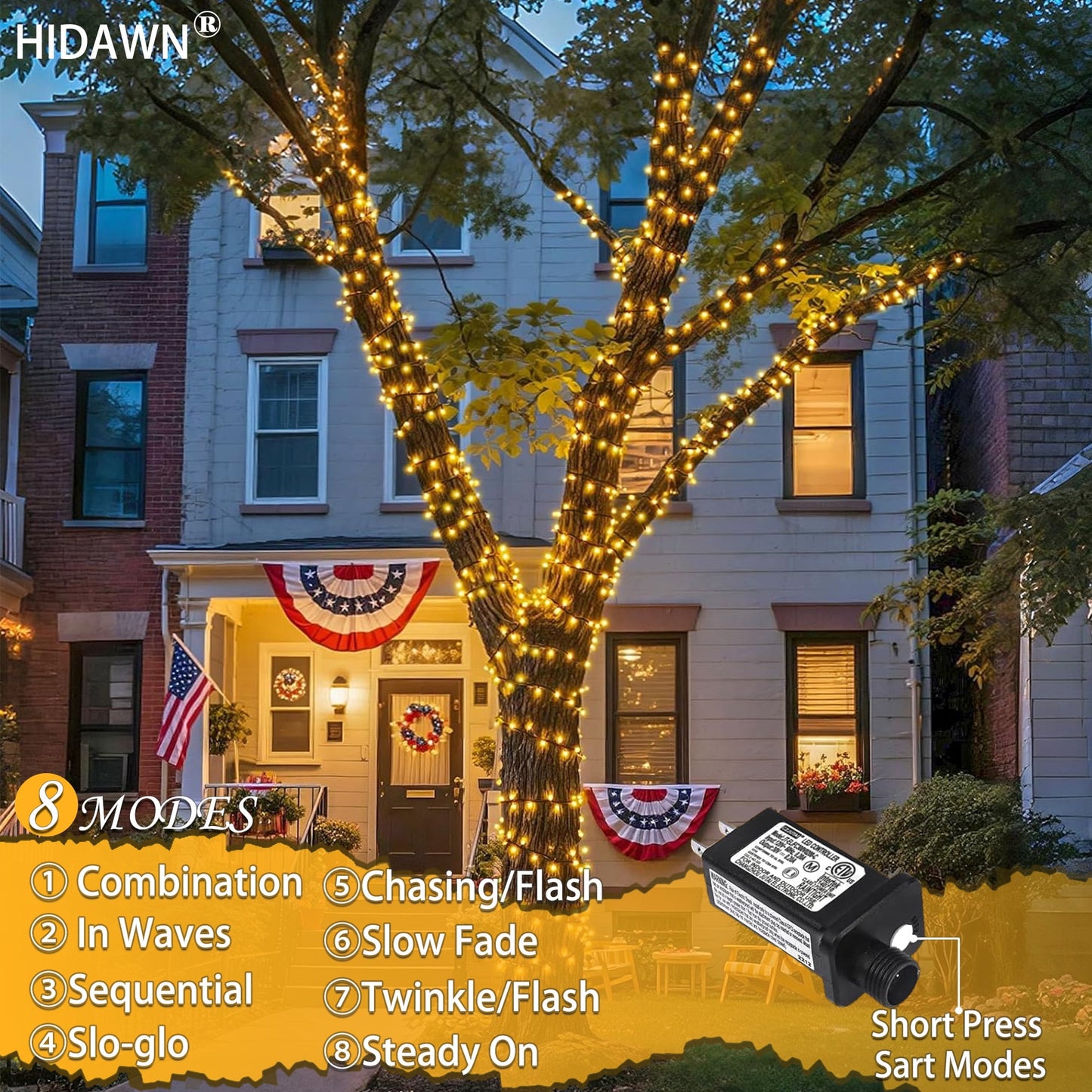 Christmas String Lights Indoor Outdoor, 200 LED 75.5FT Connectable Waterproof, 8 Modes with Memory Function,Twinkle Wedding Fairy Lights Plug in Clear Wire, Warm White