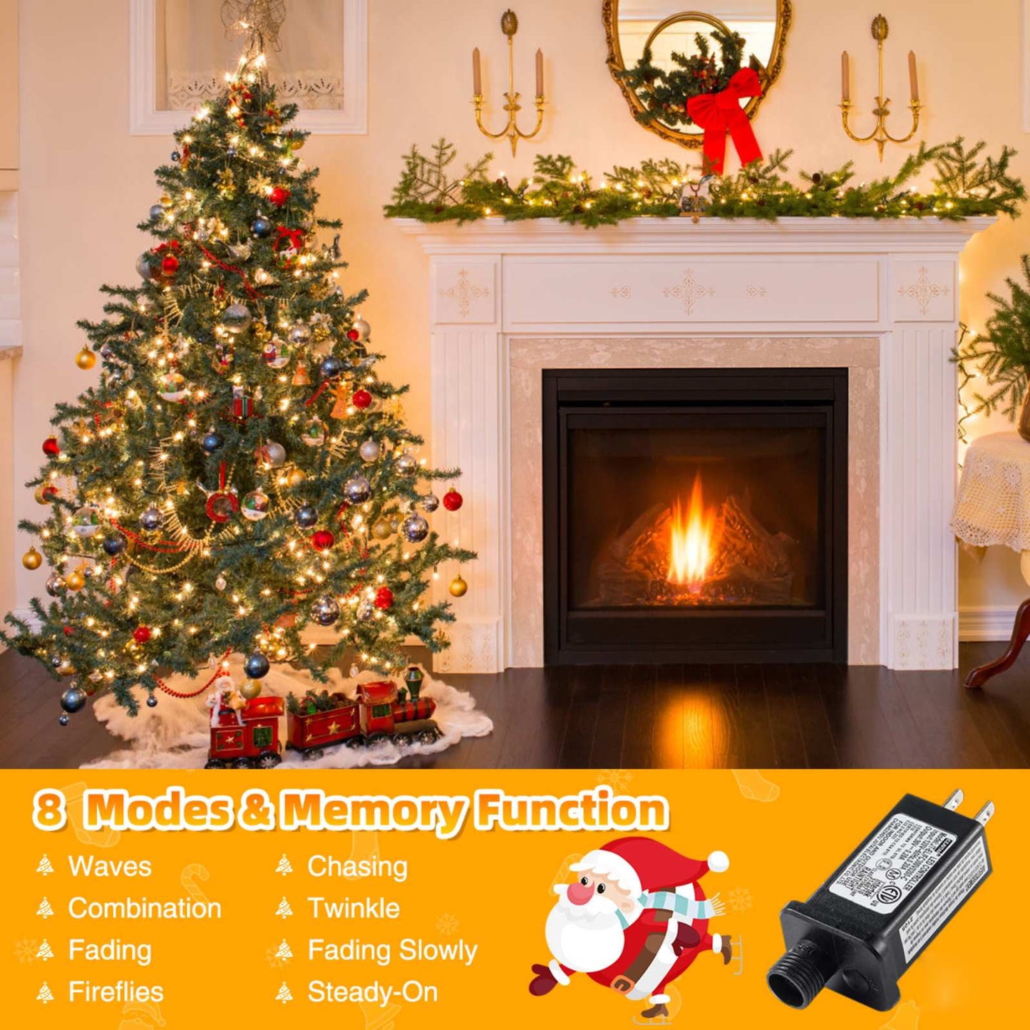 82Ft 1000 LED Christmas Light Strings, Warm White Plug in Christmas Tree Lights with 8 Modes & Memory, Outdoor Waterproof Decor Strands for Parties Gardens Patios