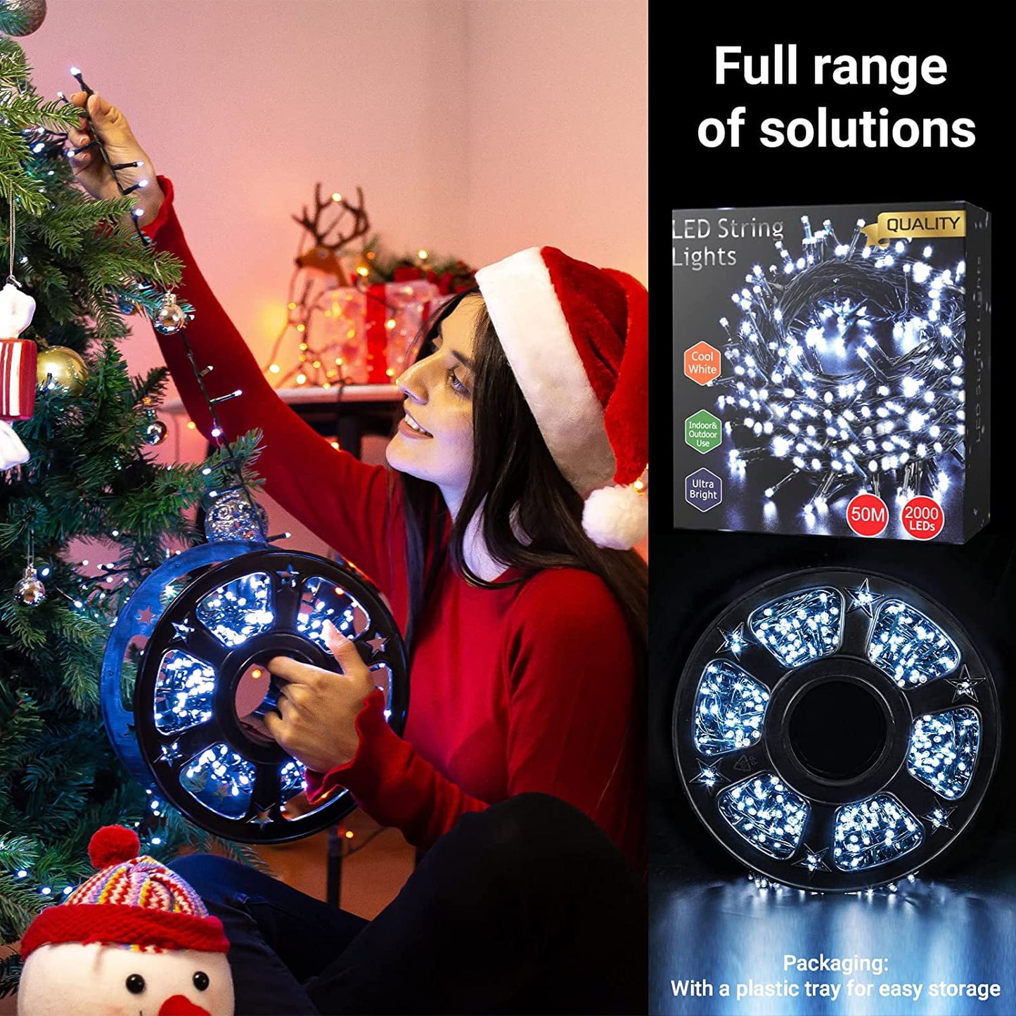 82Ft 1000 LED String Christmas Lights , Dark Green Wire Cluster Christmas Tree Lights, 8 Modes Outdoor Waterproof White Christmas Lights Plug in for Holiday Wedding Party Home Decor