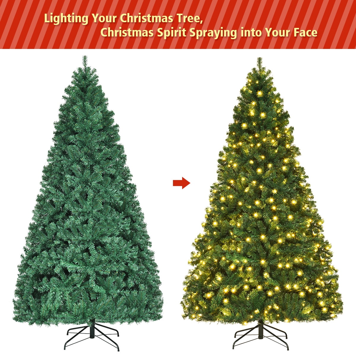 8Ft Pre-Lit Hinged PVC Christmas Tree 430 LED Lights Green