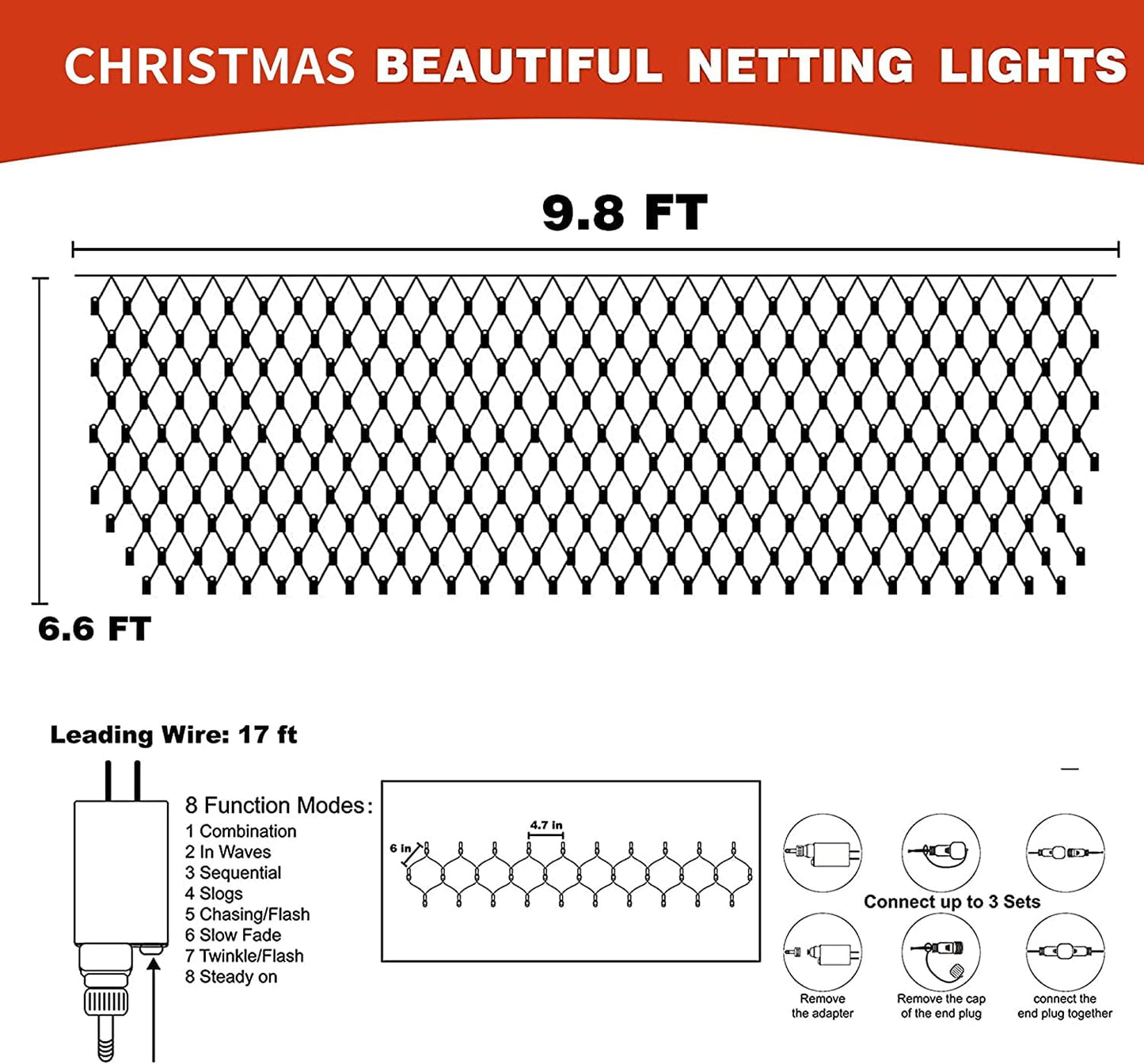 Christmas Lights, LED Christmas Net Lights Outdoor, Waterproof Christmas Net Lights, 192 LED 9.8 FT X 6.6 FT 8 Modes Plug In, Decor for Bushes Garden Party Xmas Tree