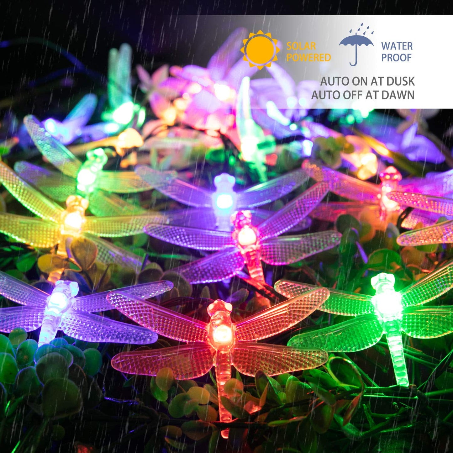 Christmas Lights, Dragonfly Solar String Lights, 30 LED 21Ft 8 Modes Outdoor Waterproof Fairy Lights for Christmas Garden Wedding Party Decor