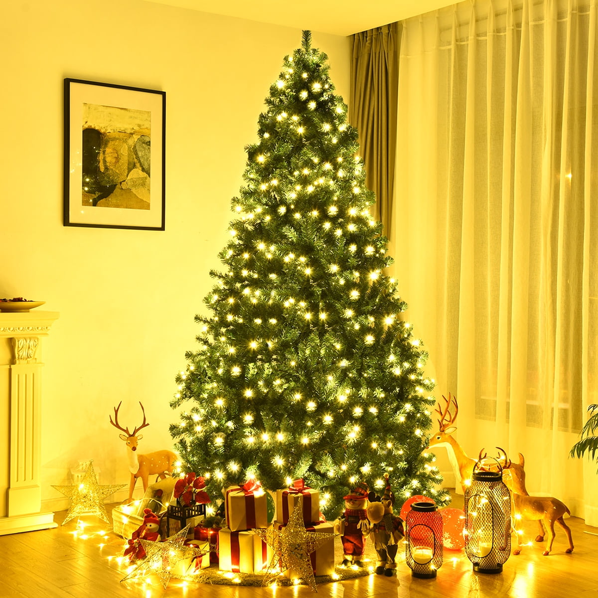 8Ft Pre-Lit Hinged PVC Christmas Tree 430 LED Lights Green