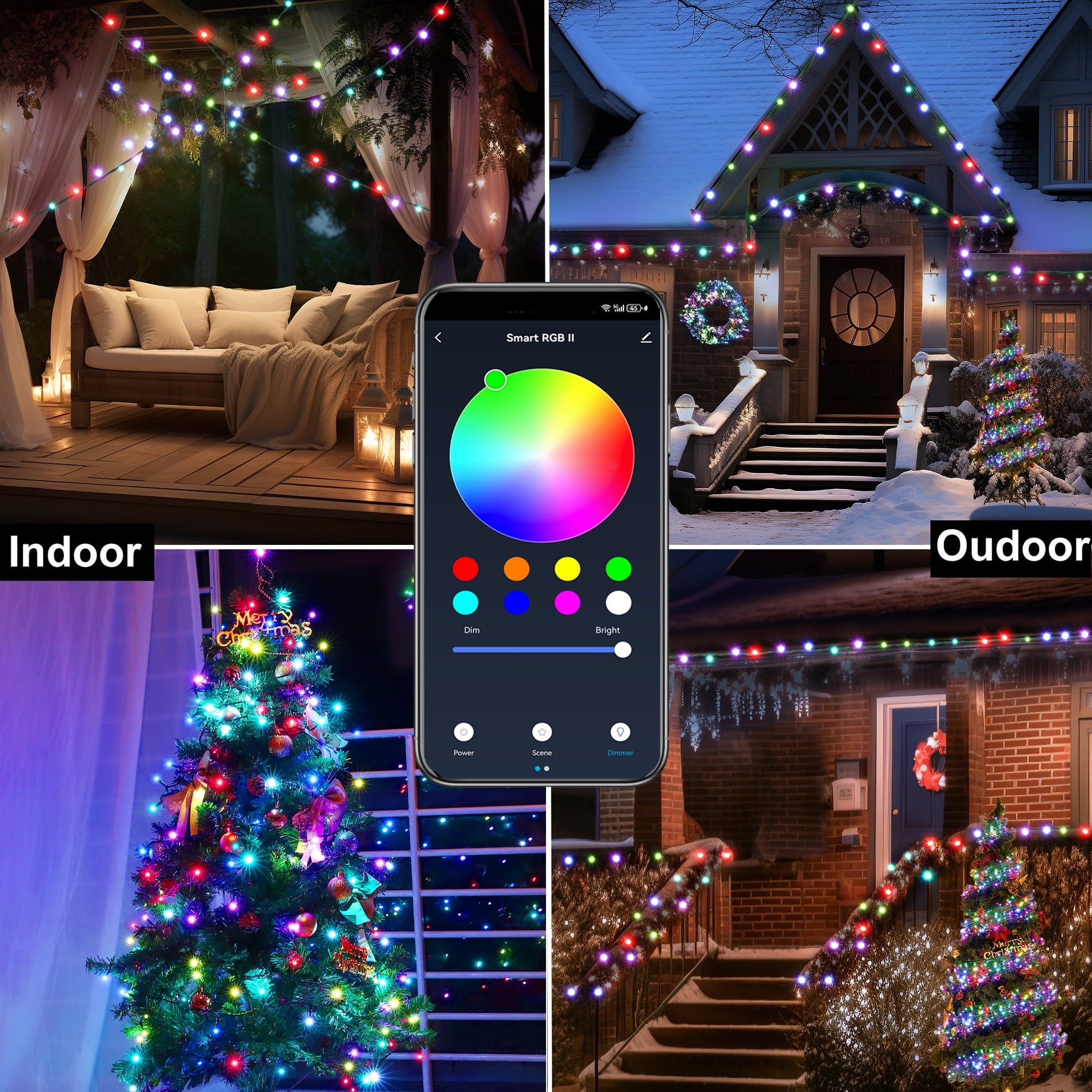 Smart Christmas Lights - 108FT 300 RGB LED String Lights Color Changing by App,Works with Google Home,Music Sync,Timer,Dimmable for Xmas Tree Home Party