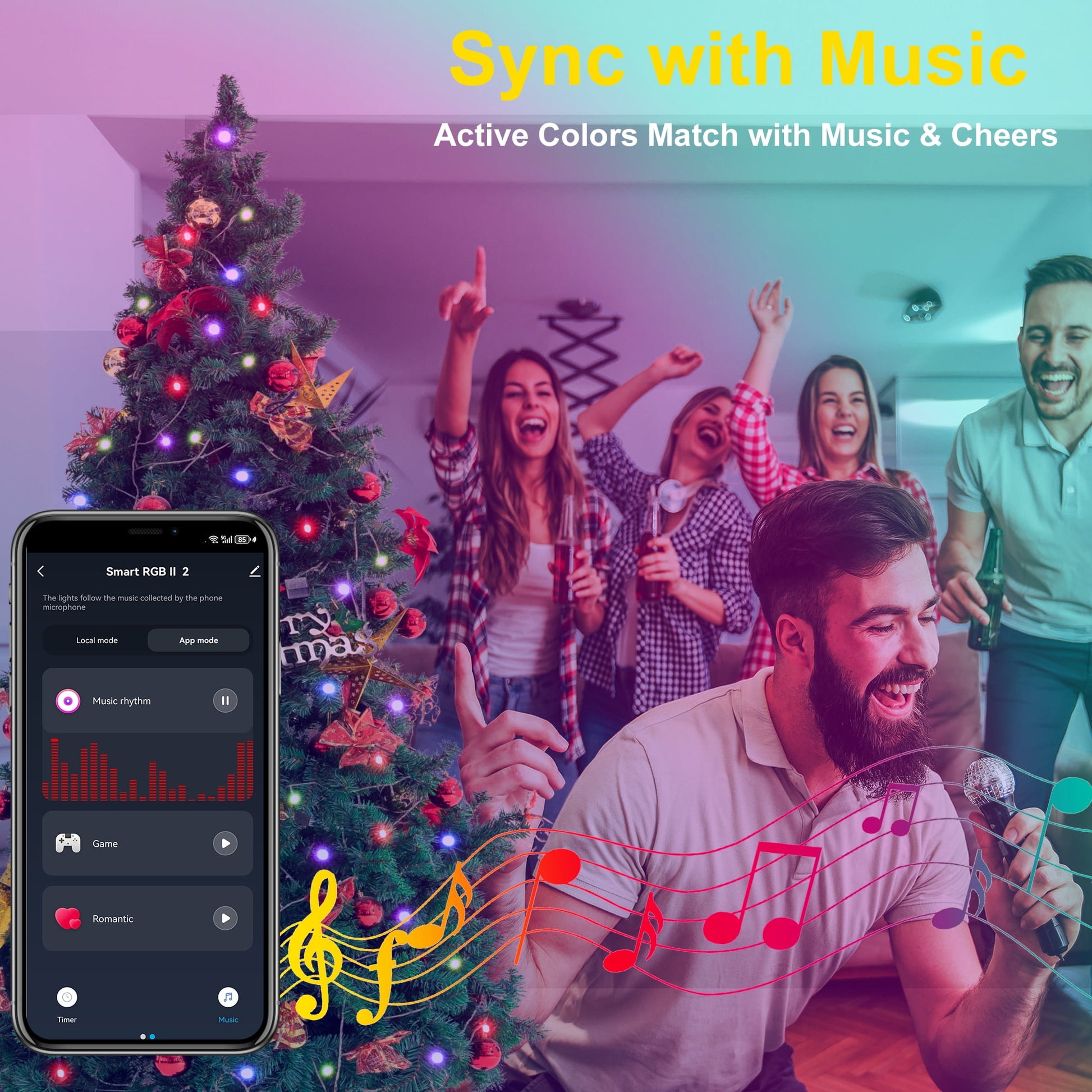 Smart Christmas Lights - 108FT 300 RGB LED String Lights Color Changing by App,Works with Google Home,Music Sync,Timer,Dimmable for Xmas Tree Home Party