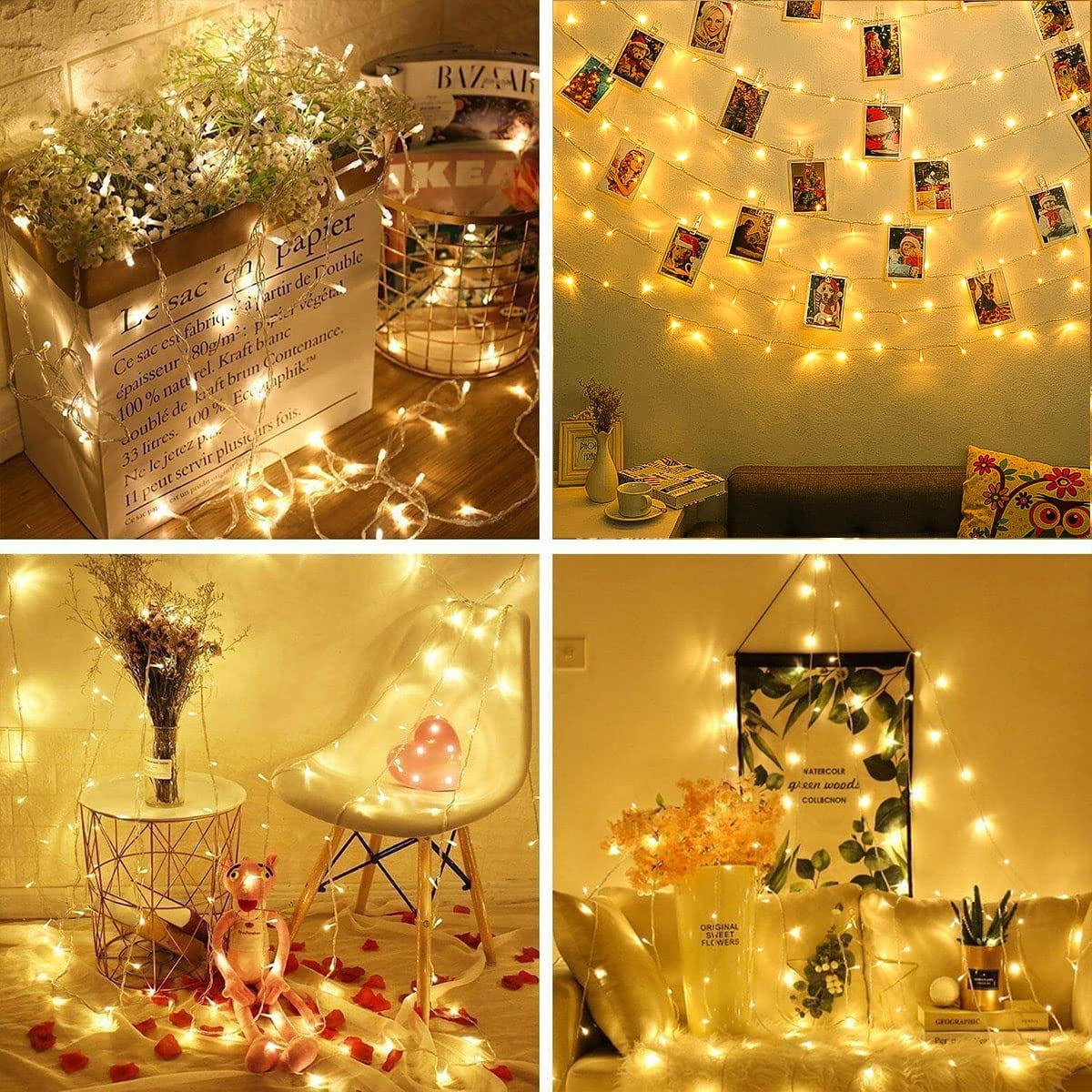 Christmas String Lights Indoor Outdoor, 33FT 100 LED Extendable Clear Wire 8 Modes Twinkle Fairy String Lights Plug in for Christmas Tree Holiday Party Garden Decorations (Warm White)
