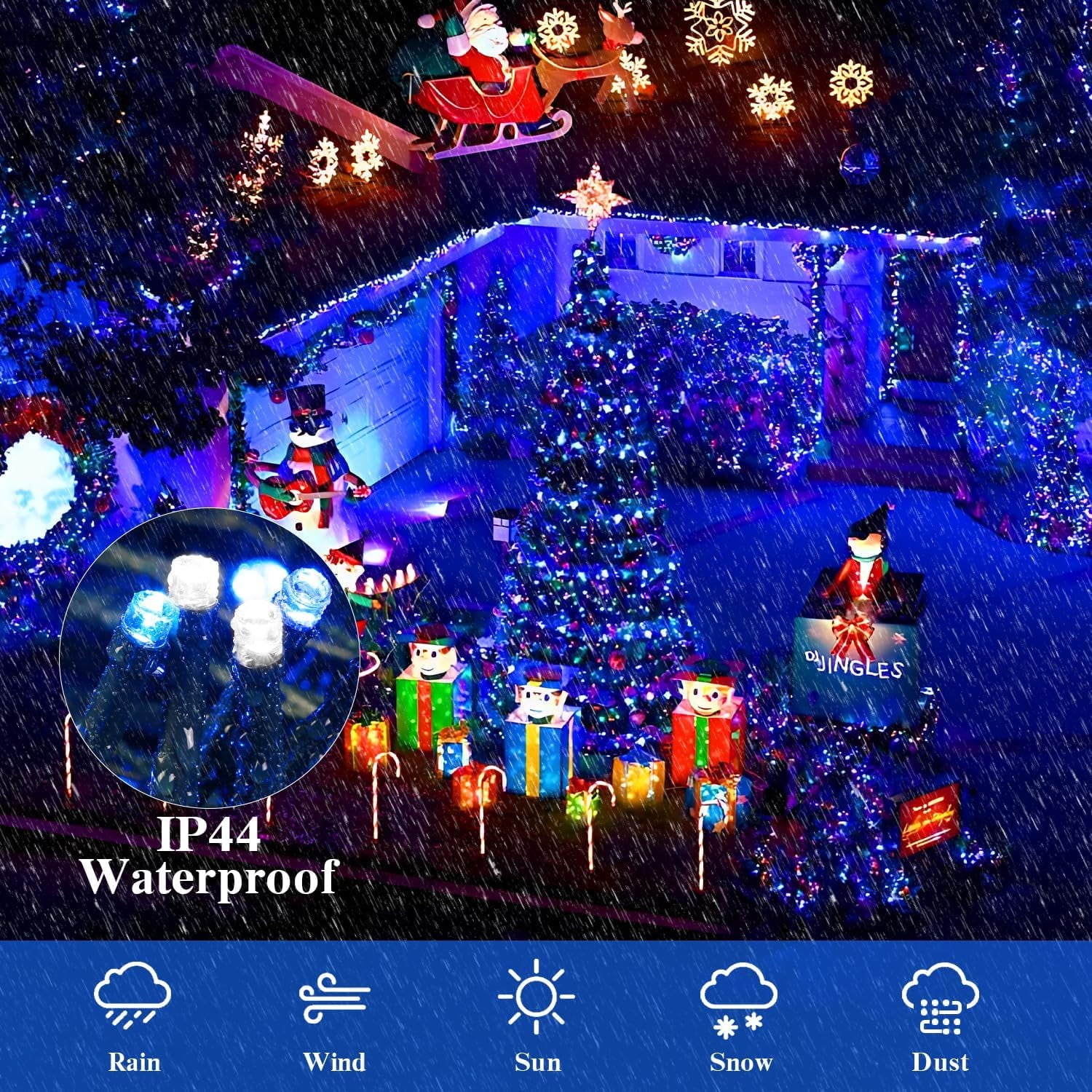Battery Operated Christmas Lights,  132Ft 300LED Light Strings with Timer & Memory, 8 Modes Waterproof Battery Powered Christmas Lights for Wedding Party