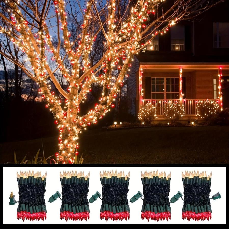 100 Count Red Clear Christmas Lights, Green Wire 20Ft Incandescent Holiday String Light Set for Indoor Outdoor Use Christmas Tree, Halloween, Valentine Wedding Lighting Decoration