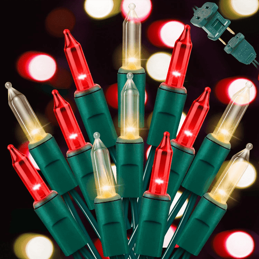 100 Count Red Clear Christmas Lights, Green Wire 20Ft Incandescent Holiday String Light Set for Indoor Outdoor Use Christmas Tree, Halloween, Valentine Wedding Lighting Decoration