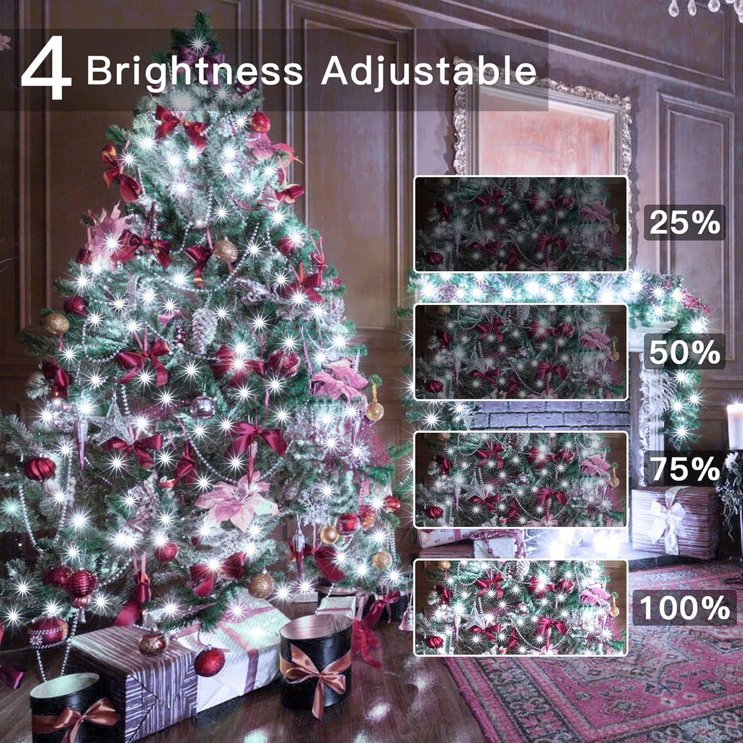 49.2FT 130 LED Christmas Lights Outdoor Waterproof 8 Modes Indoor Christmas String Lights Cool White Christmas Tree Lights Plug in Remote Halloween Lights for Room Bedroom Holiday Decorations