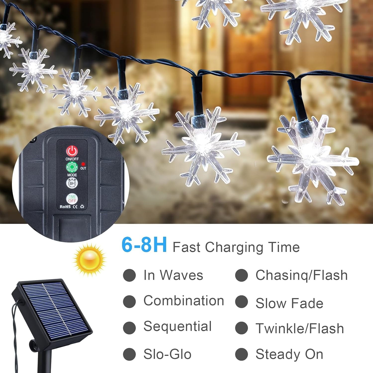 100 LED Christmas Snowflake String Lights, 39 Ft Christmas Lights Fairy Light Waterproof for Indoor Outdoor Holiday Wedding Party, Xmas Tree, New Year, Garden Decorations (White)