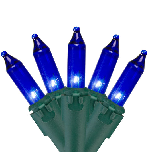 Mini Incandescent Christmas Lights - Blue - 10' Green Wire - 50Ct