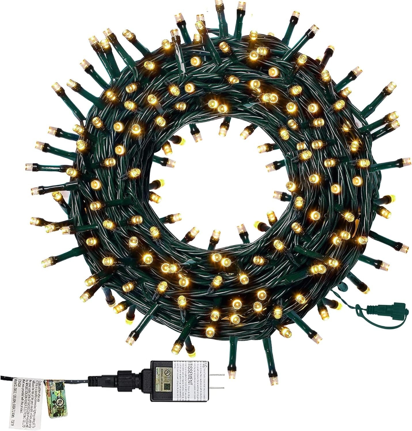 Christmas Decorations String Lights, 8 Modes, Plug-In, UL Certified Christmas Lights, 200 Leds, White, 66