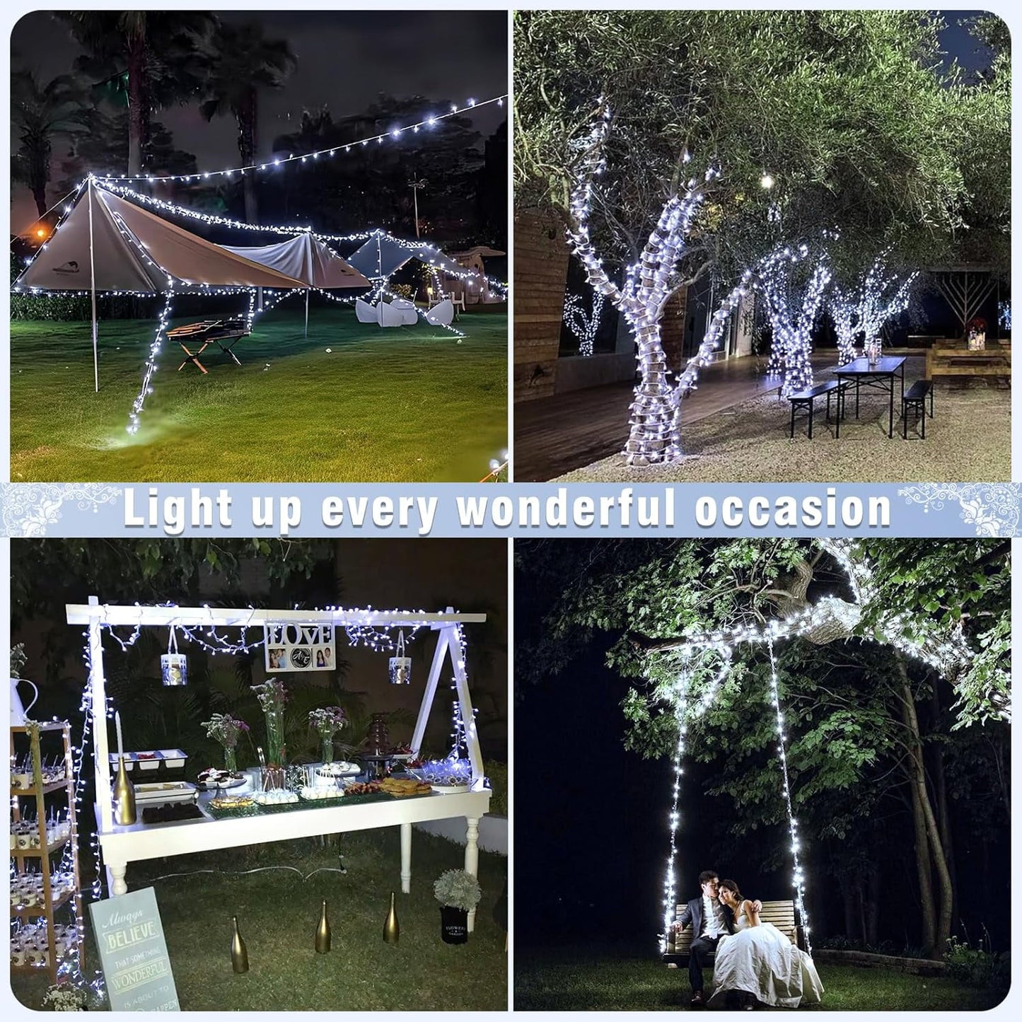 49.2FT 130 LED Christmas Lights Outdoor Waterproof 8 Modes Indoor Christmas String Lights Cool White Christmas Tree Lights Plug in Remote Halloween Lights for Room Bedroom Holiday Decorations