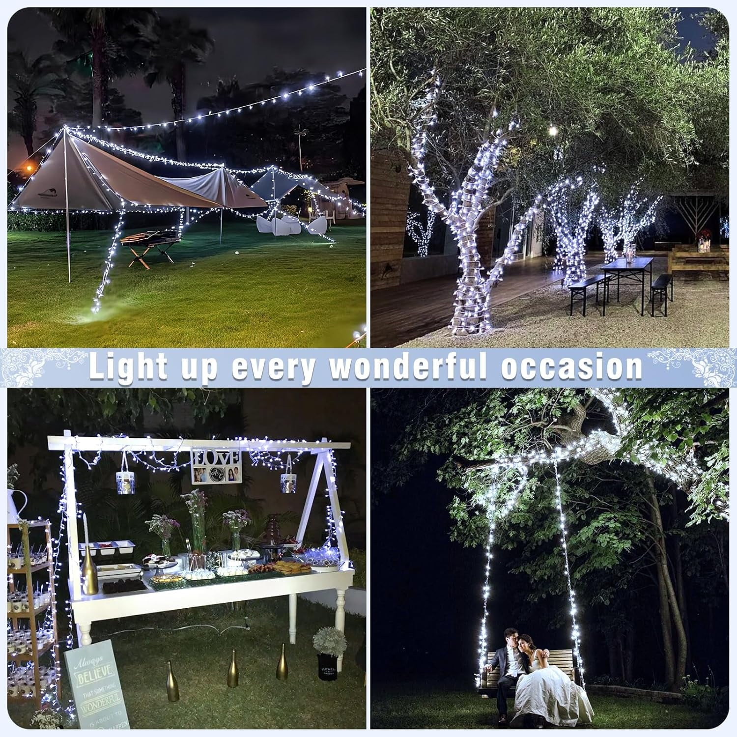 49.2FT 130 LED Christmas Lights Outdoor Waterproof 8 Modes Indoor Christmas String Lights Cool White Christmas Tree Lights Plug in Remote Halloween Lights for Room Bedroom Holiday Decorations