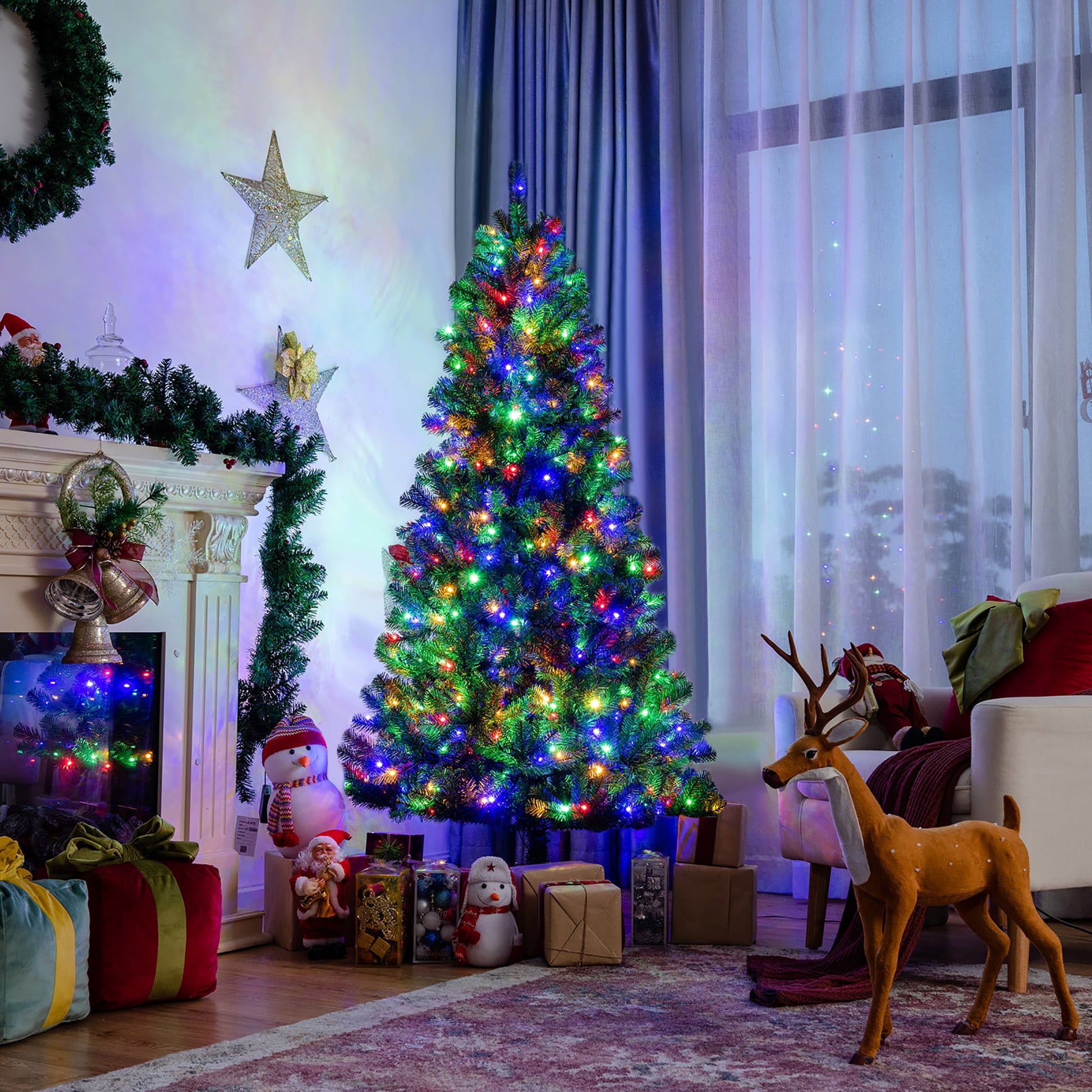 6Ft Pre-Lit Hinged Christmas Tree W/ Remote Control & 9 Lighting Modes
