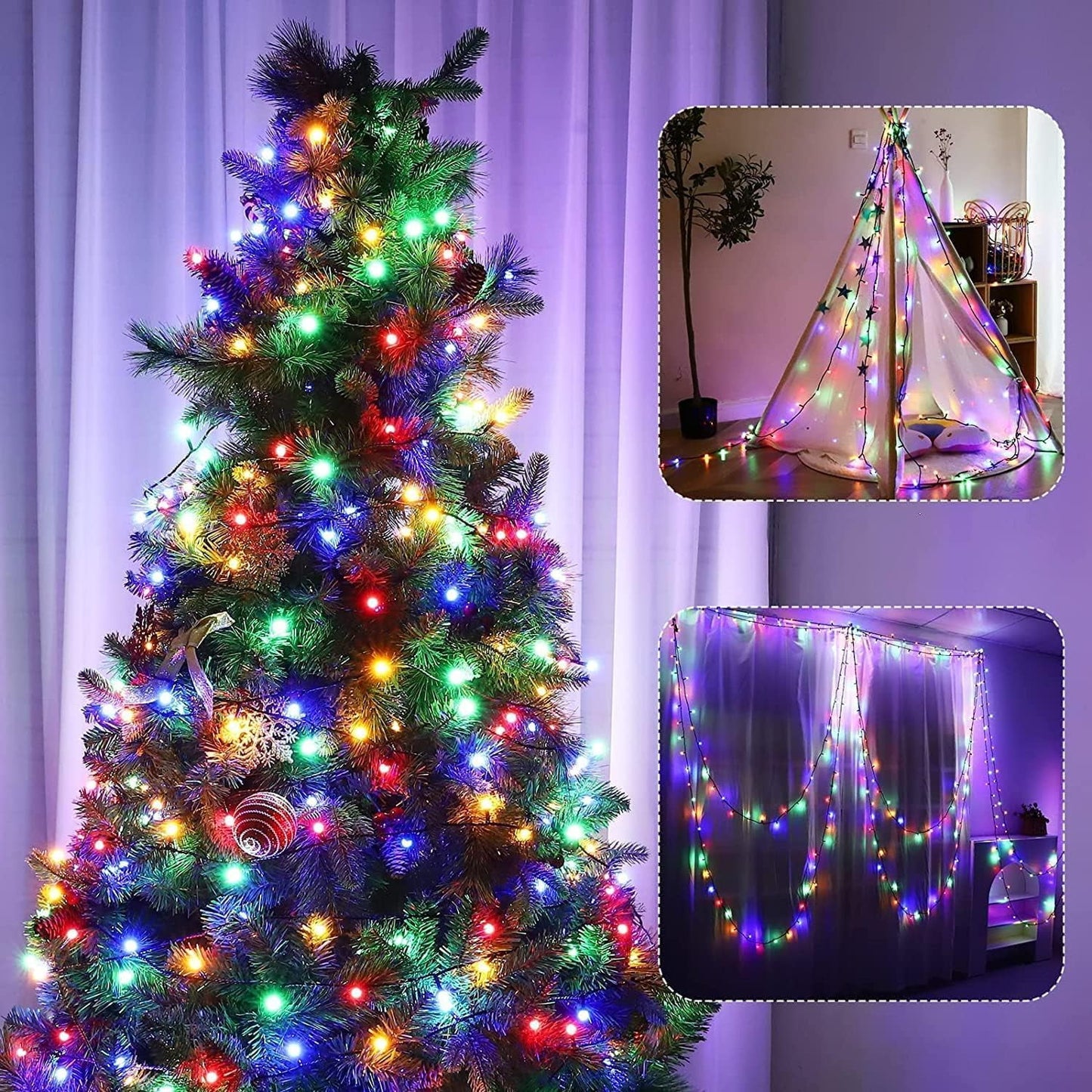 Battery Operated Christmas Lights,  132Ft 300LED Light Strings with Timer & Memory, 8 Modes Waterproof Battery Powered Christmas Lights for Wedding Party
