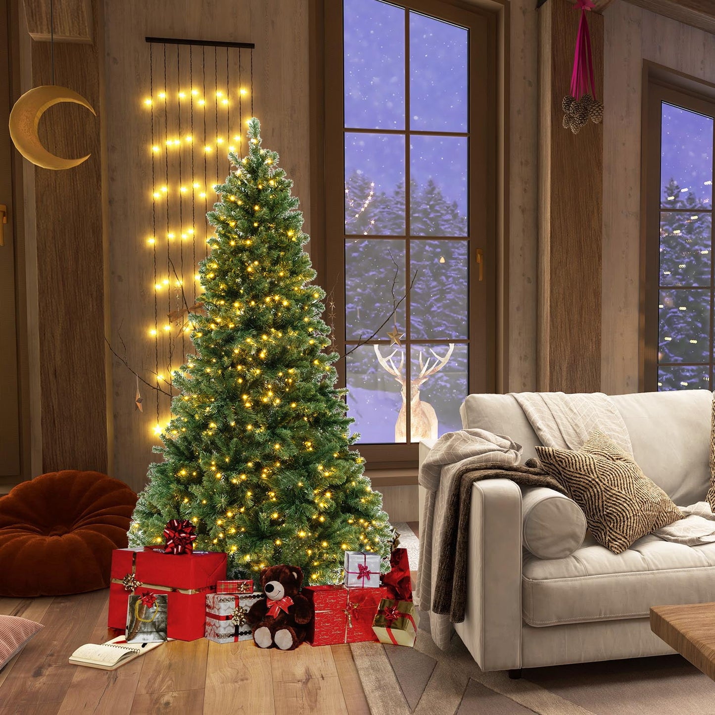 6 FT Artificial Xmas Tree with 821 PVC Branch Tips 560 Warm White LED Lights