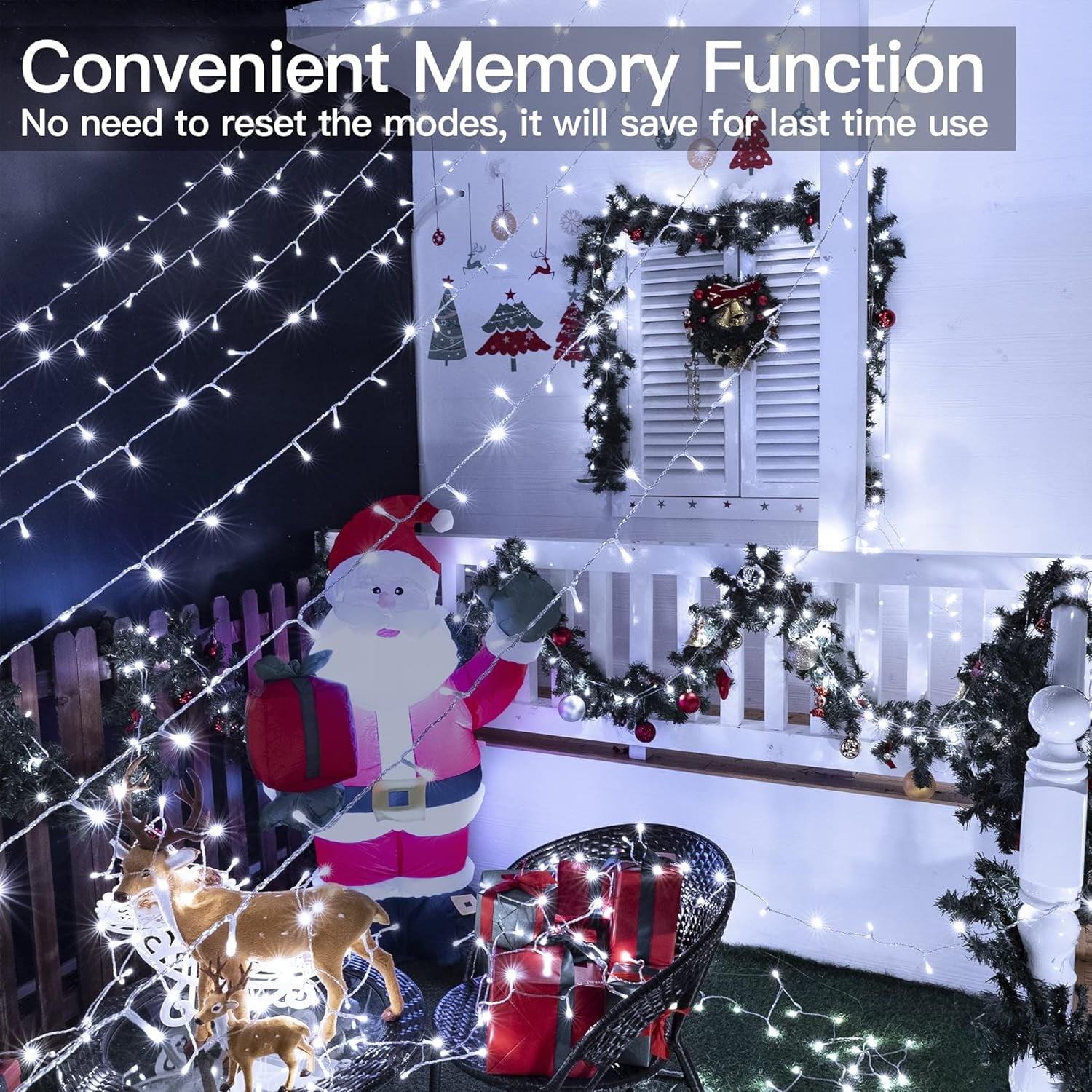 49.2FT 130 LED Christmas Lights Outdoor Waterproof 8 Modes Indoor Christmas String Lights Cool White Christmas Tree Lights Plug in Remote Halloween Lights for Room Bedroom Holiday Decorations
