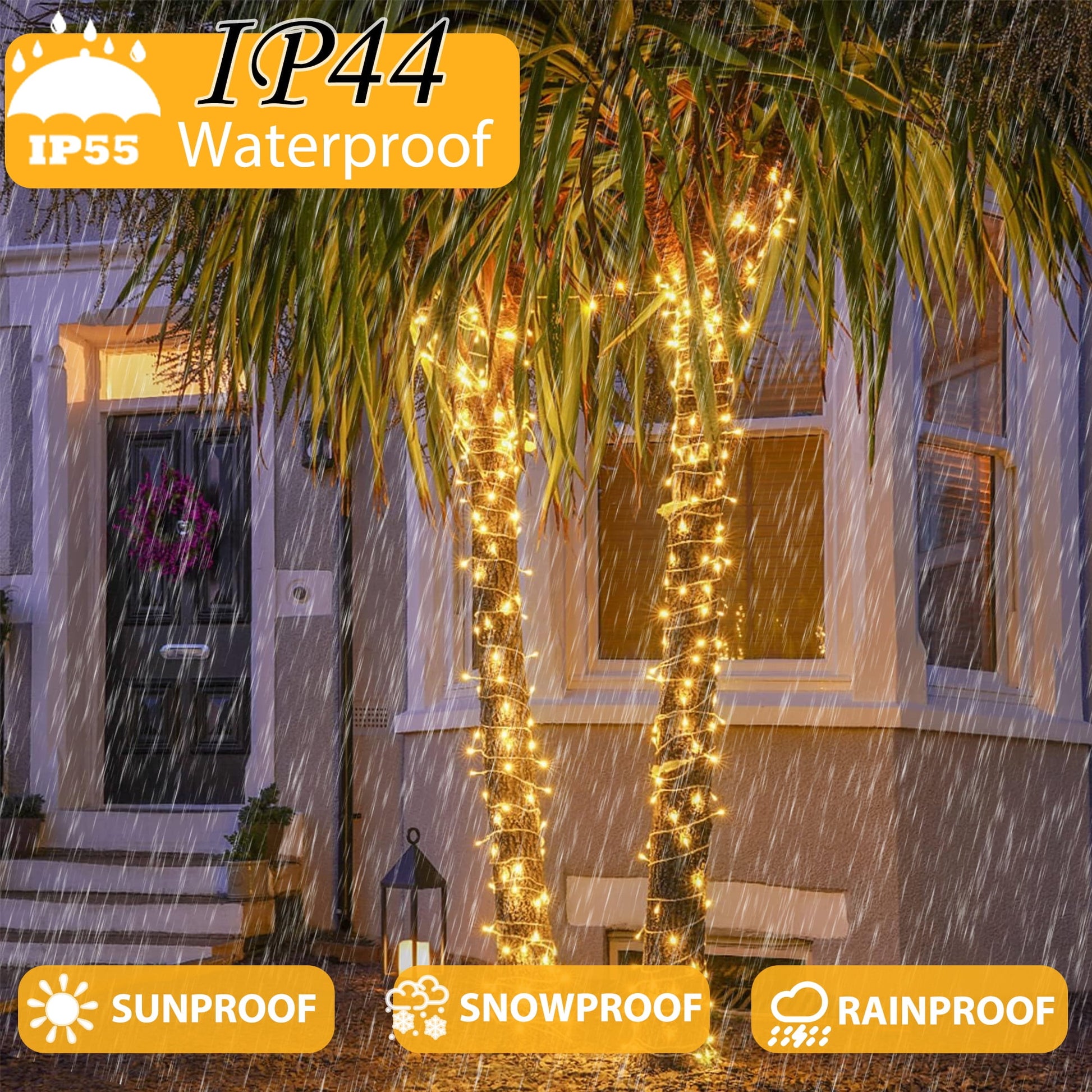 Christmas String Lights Indoor Outdoor, 200 LED 75.5FT Connectable Waterproof, 8 Modes with Memory Function,Twinkle Wedding Fairy Lights Plug in Clear Wire, Warm White