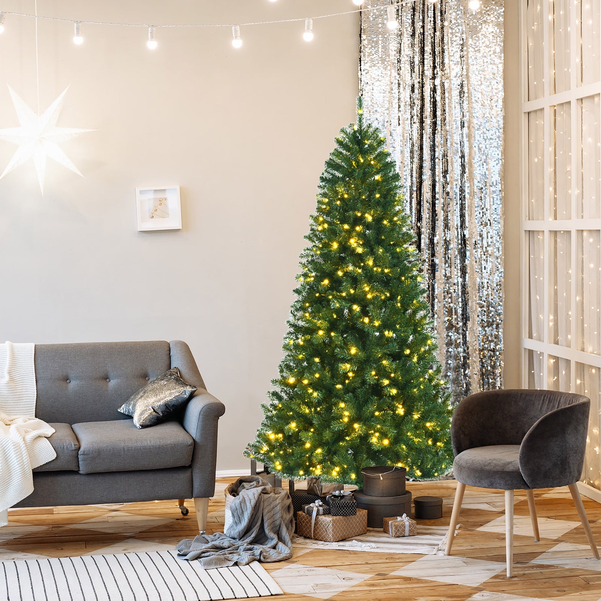 6Ft Pre-Lit Hinged Christmas Tree W/ Remote Control & 9 Lighting Modes