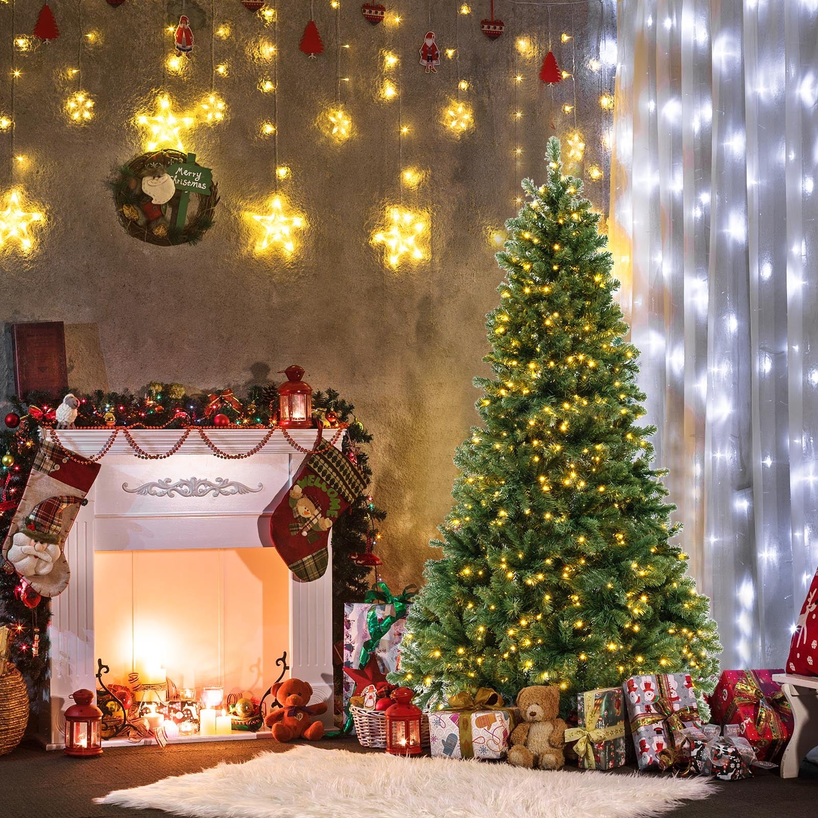 6 FT Artificial Xmas Tree with 821 PVC Branch Tips 560 Warm White LED Lights