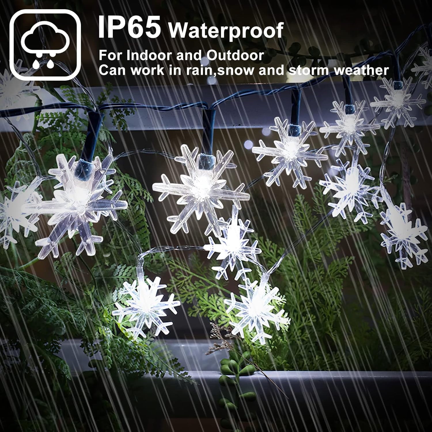 100 LED Christmas Snowflake String Lights, 39 Ft Christmas Lights Fairy Light Waterproof for Indoor Outdoor Holiday Wedding Party, Xmas Tree, New Year, Garden Decorations (White)