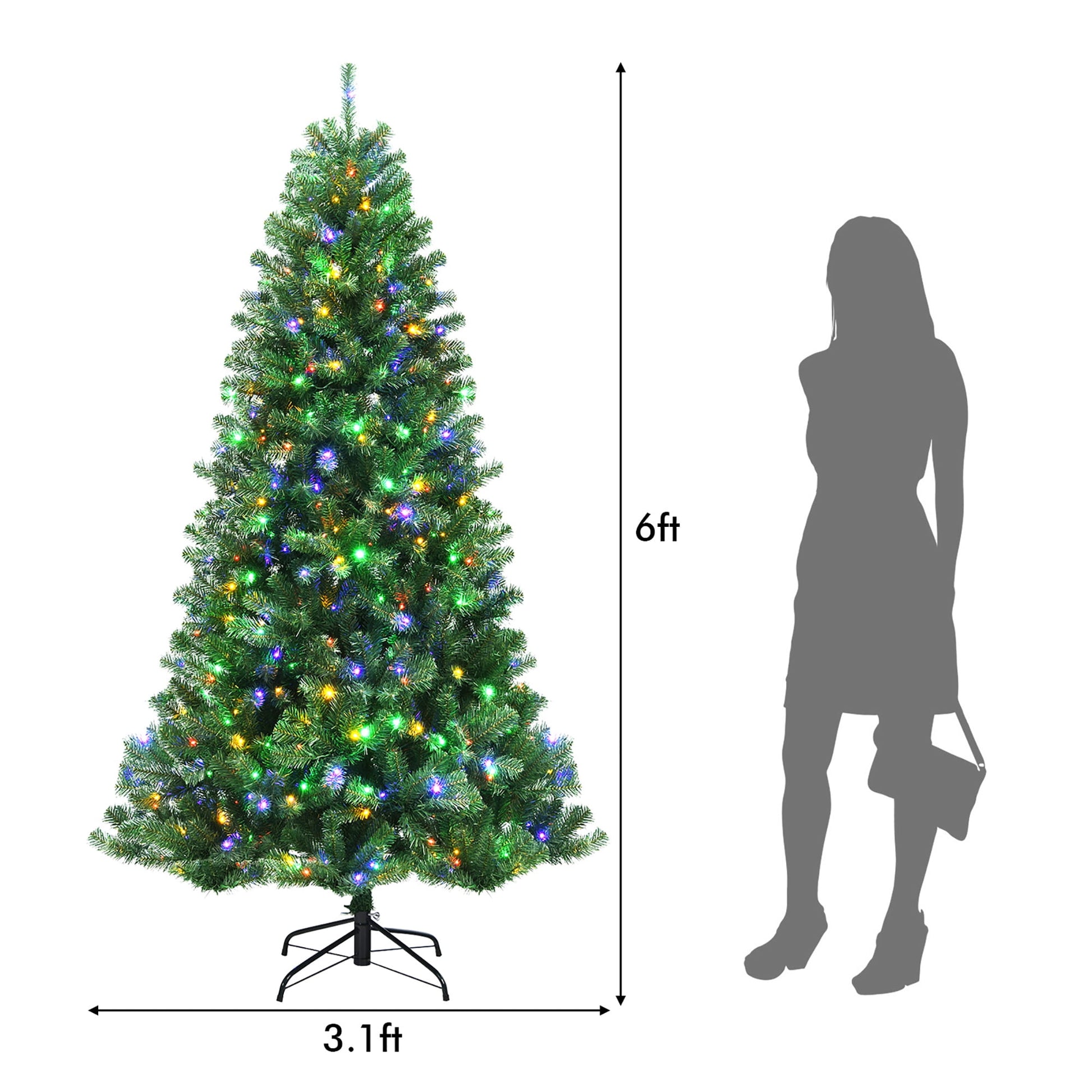 6Ft Pre-Lit Hinged Christmas Tree W/ Remote Control & 9 Lighting Modes
