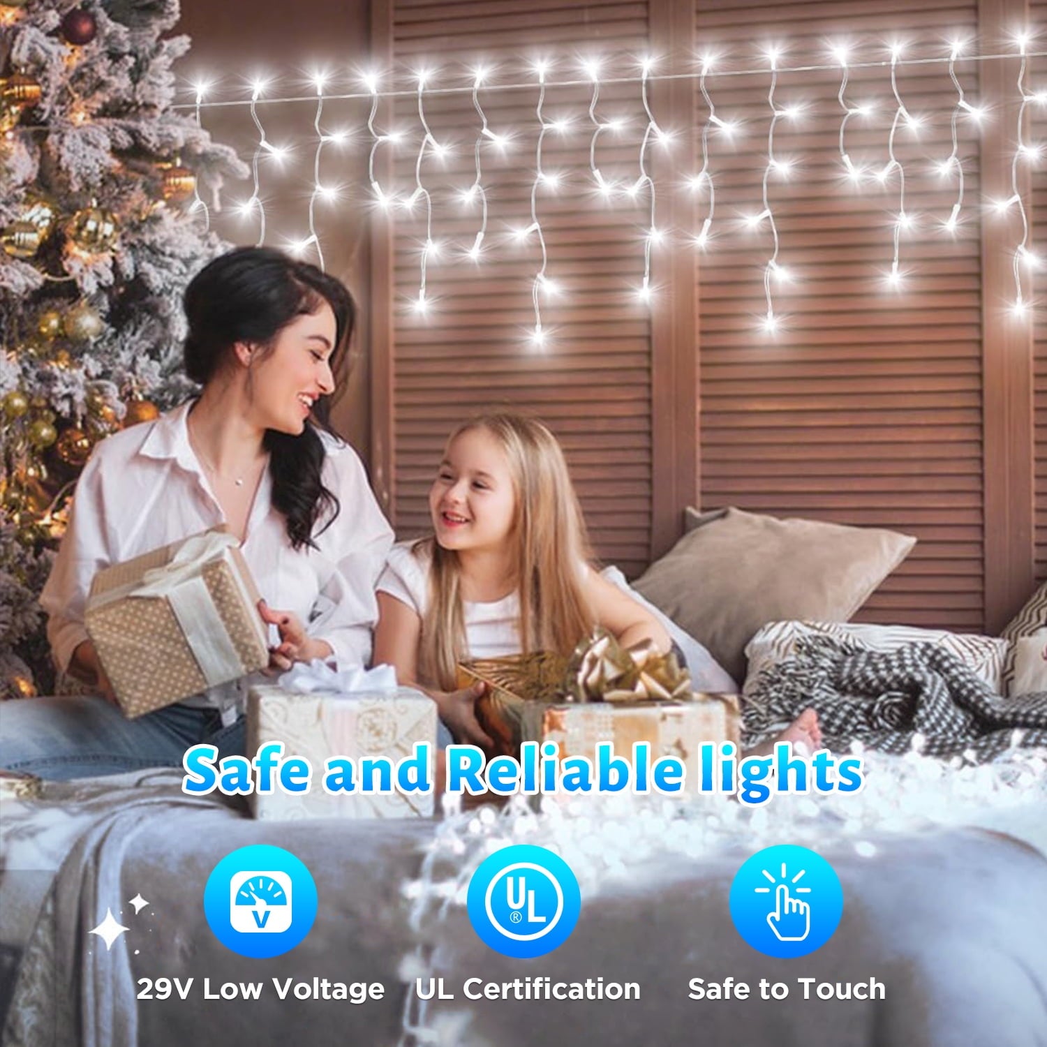 99 FT Christmas Icicle Lights, Curtain Fairy Icicle String Lights with 228 Drops, Led Christmas Twinkle Lights for Holiday, Party, Christmas Decorations, White