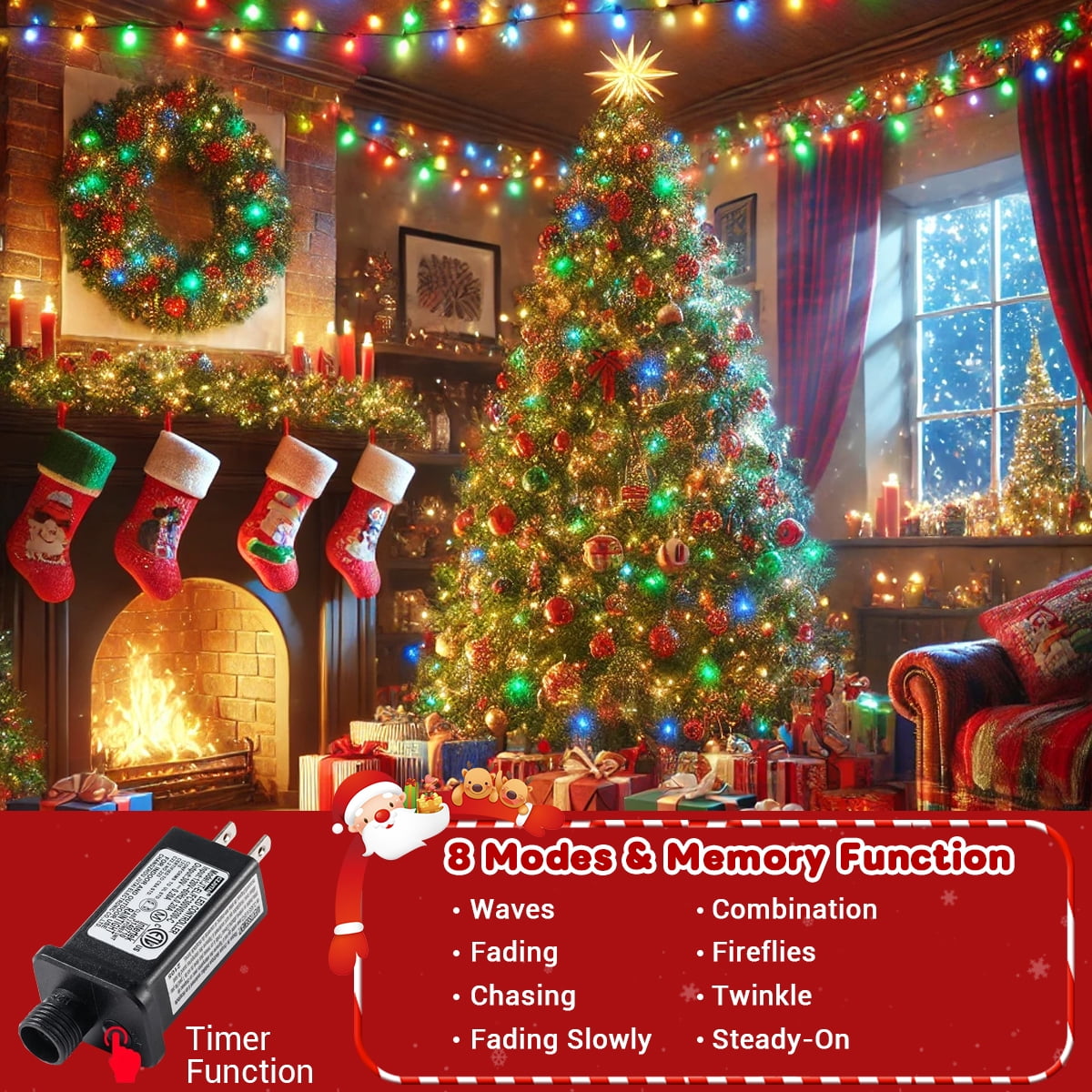 164Ft Christmas String Lights 2000LED, 8 Modes Outdoor Waterproof Christmas Tree Lights Plug in for Holiday Wedding Party Home Decor