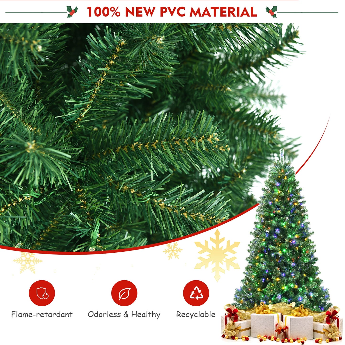 6Ft Pre-Lit Hinged Christmas Tree W/ Remote Control & 9 Lighting Modes