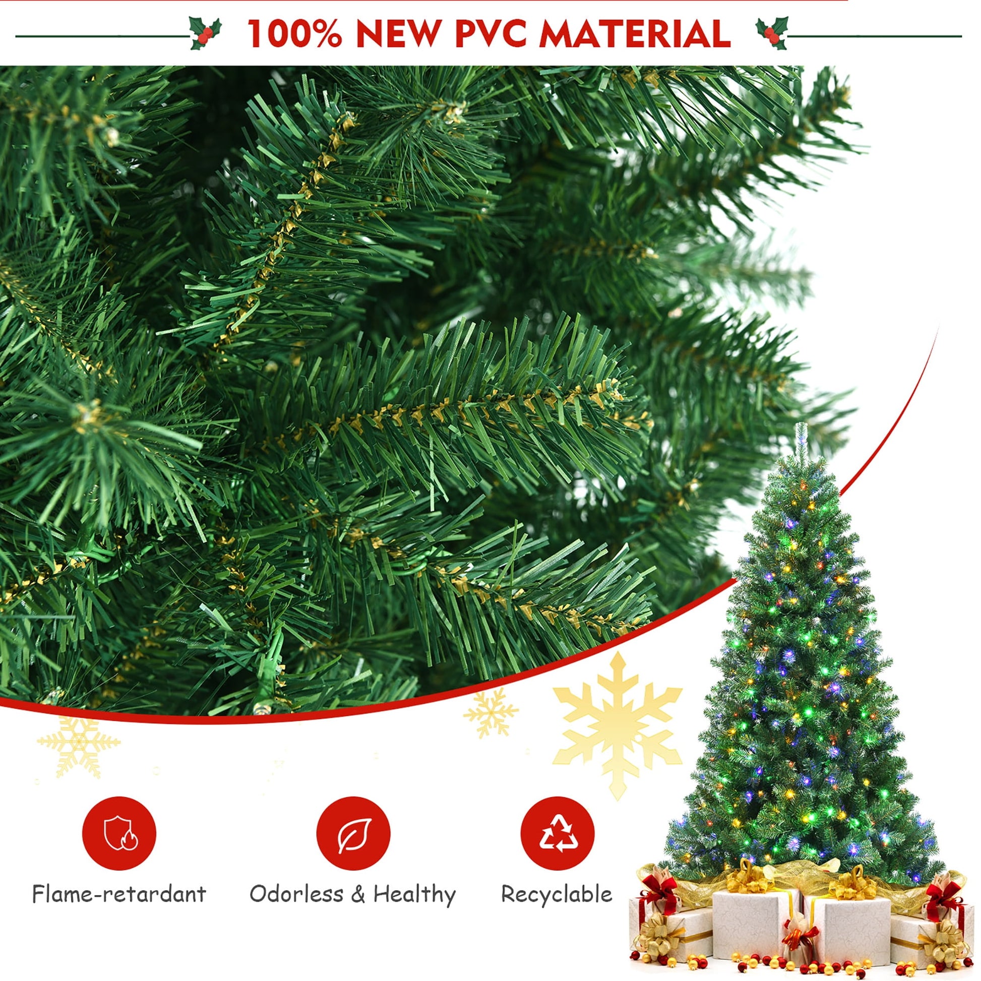 6Ft Pre-Lit Hinged Christmas Tree W/ Remote Control & 9 Lighting Modes