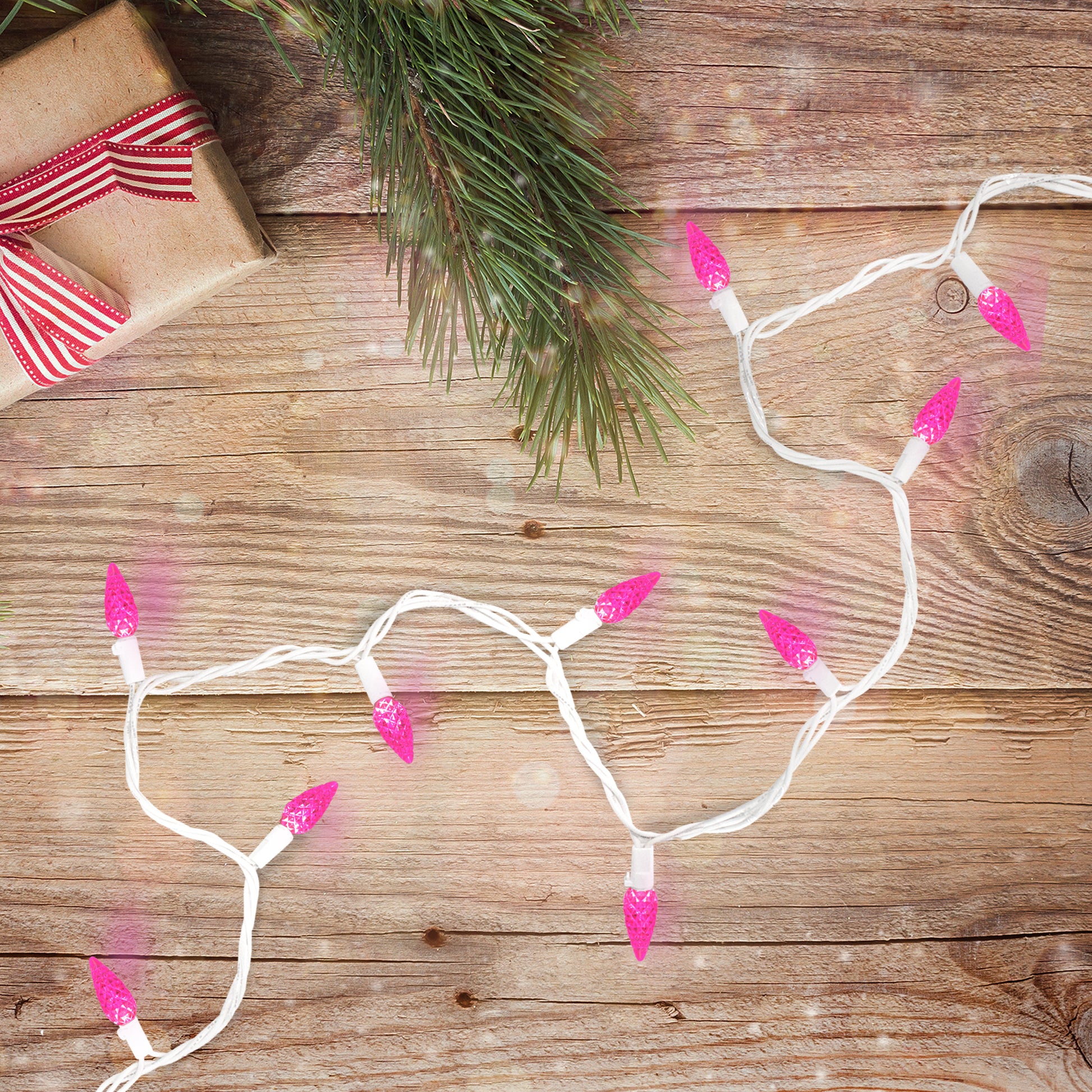 LED C6 Faceted Christmas Lights - Pink - 22.5' White Wire - 70Ct