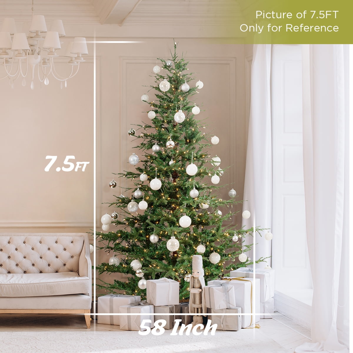 6.5Ft Pre-Lit Snow Flocked Artificial Christmas Tree PVC Branches, 400 Clear Lights, Metal Stand | Realistic Full Shape for Home, Office, Holiday Decoration