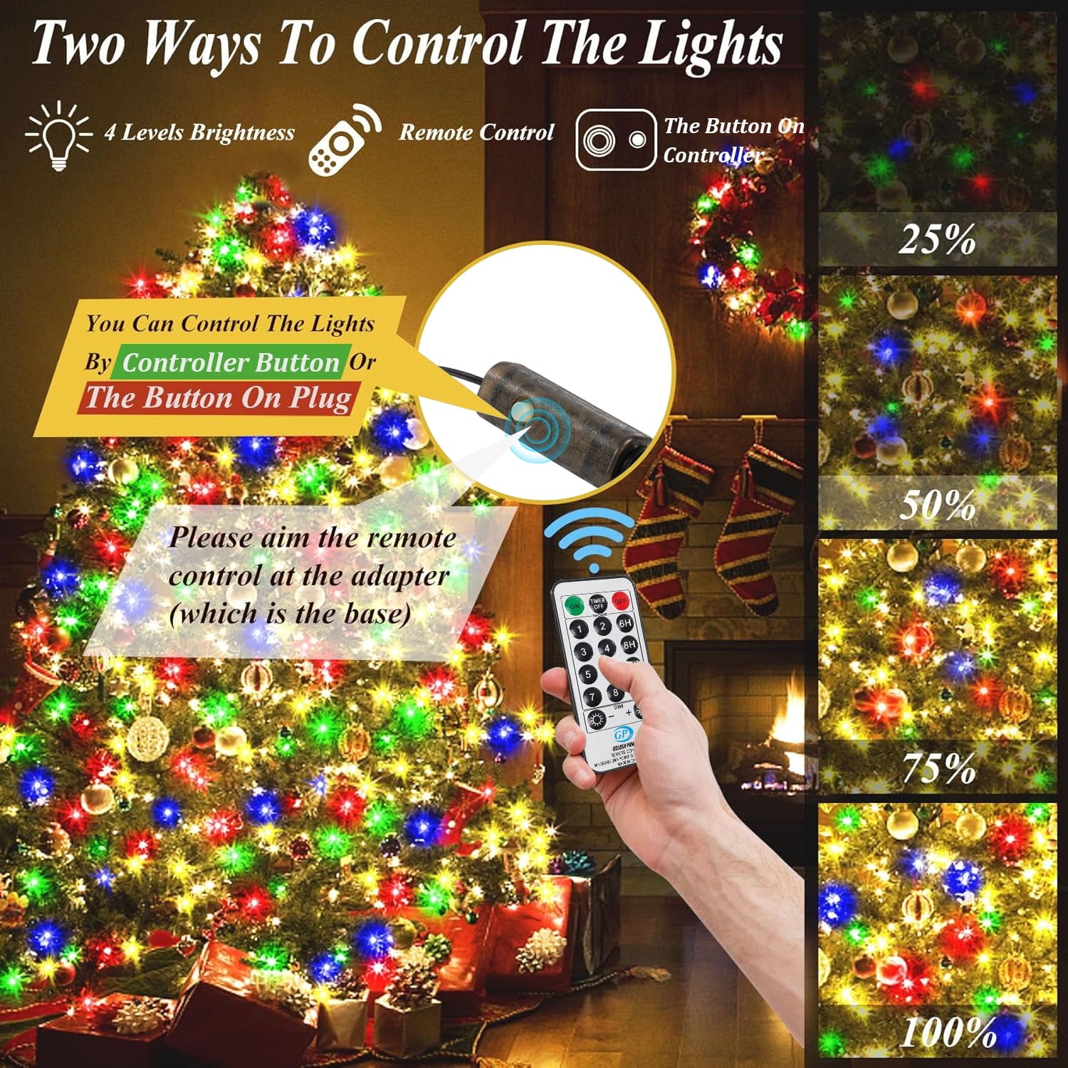 Uncahome 6.7 Ft X 16 Christmas Tree Lights,416 LED Christmas Lights,Outdoor Indoor String Lights -Multi Color
