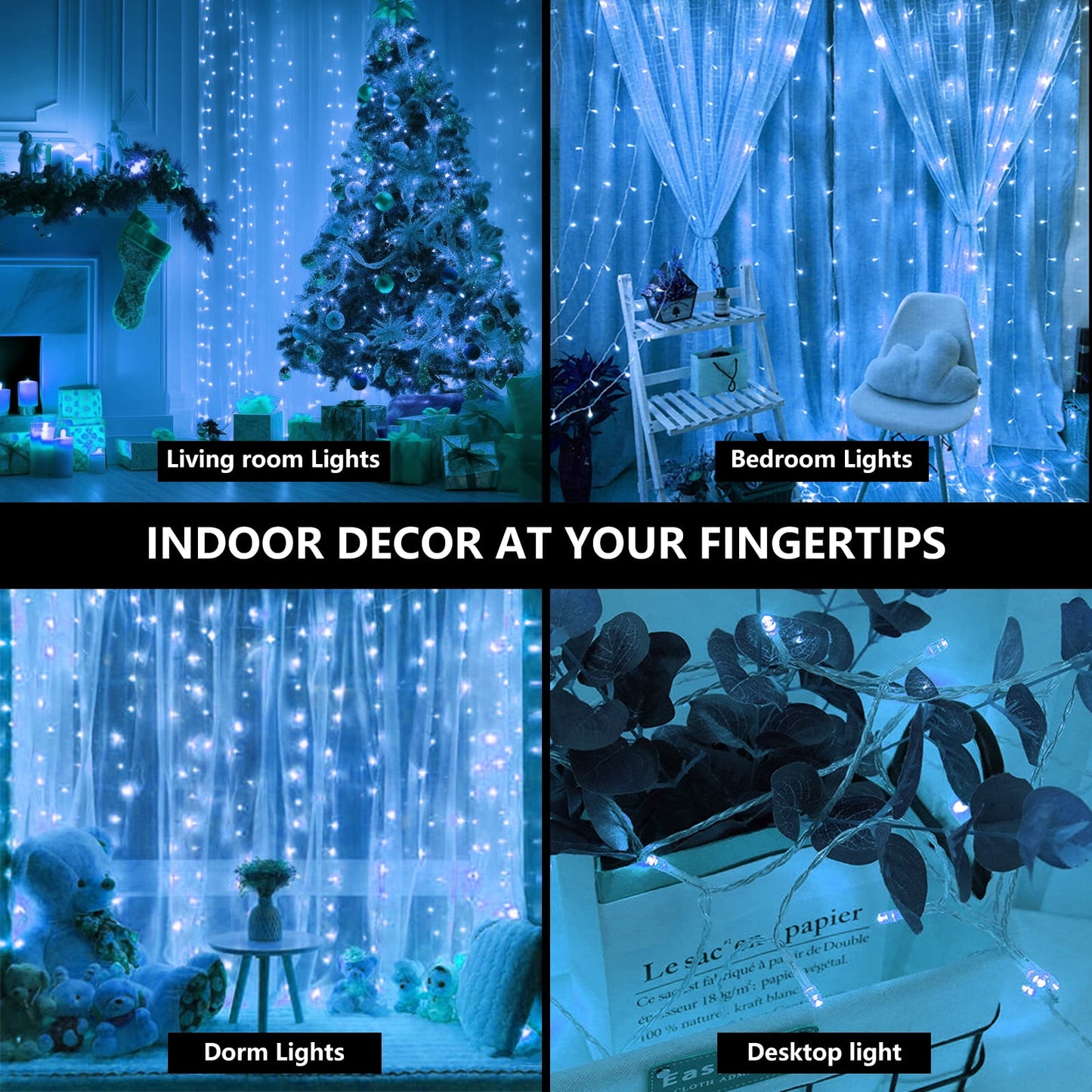 220 LED Christmas Lights, 72Ft Connectable Blue Fairy String Lights with Clear Wire, 8 Lighting Modes, Plug-In Twinkle Lights for Indoor/Outdoor Christmas Tree, Bedroom & Wedding Decor