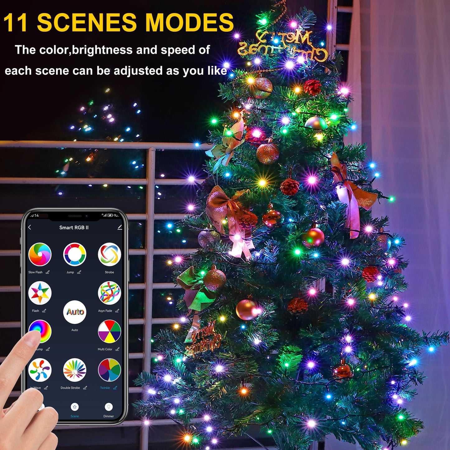 Smart Christmas Lights - 108FT 300 RGB LED String Lights Color Changing by App,Works with Google Home,Music Sync,Timer,Dimmable for Xmas Tree Home Party