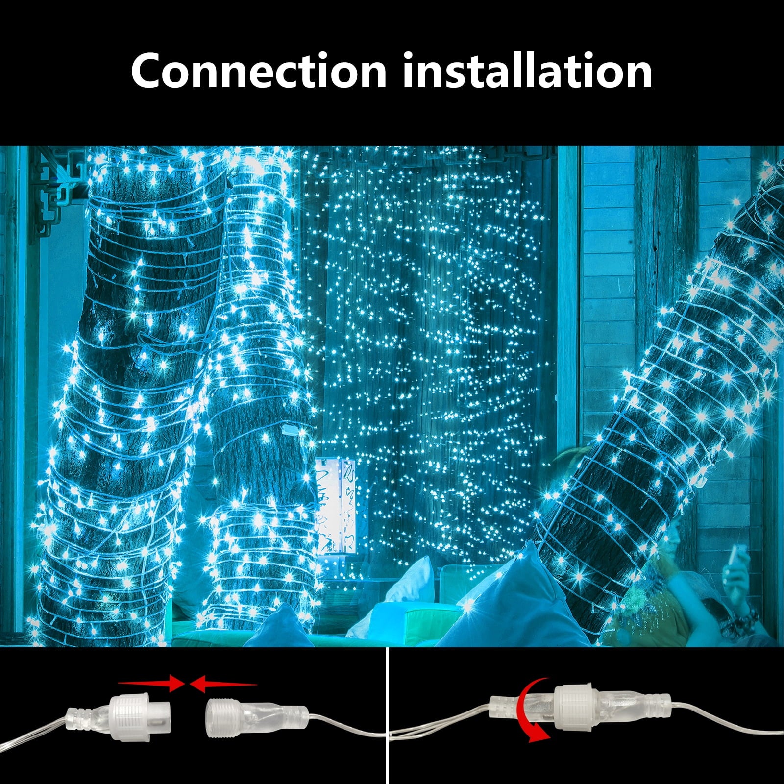 220 LED Christmas Lights, 72Ft Connectable Blue Fairy String Lights with Clear Wire, 8 Lighting Modes, Plug-In Twinkle Lights for Indoor/Outdoor Christmas Tree, Bedroom & Wedding Decor