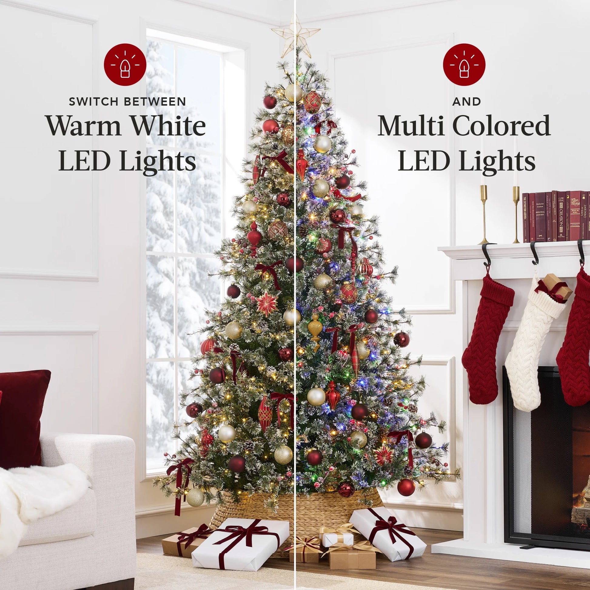 6Ft Pre-Lit Cashmere Christmas Tree, Premium Semi-Flocked Pre-Decorated Artificial Holiday Decor