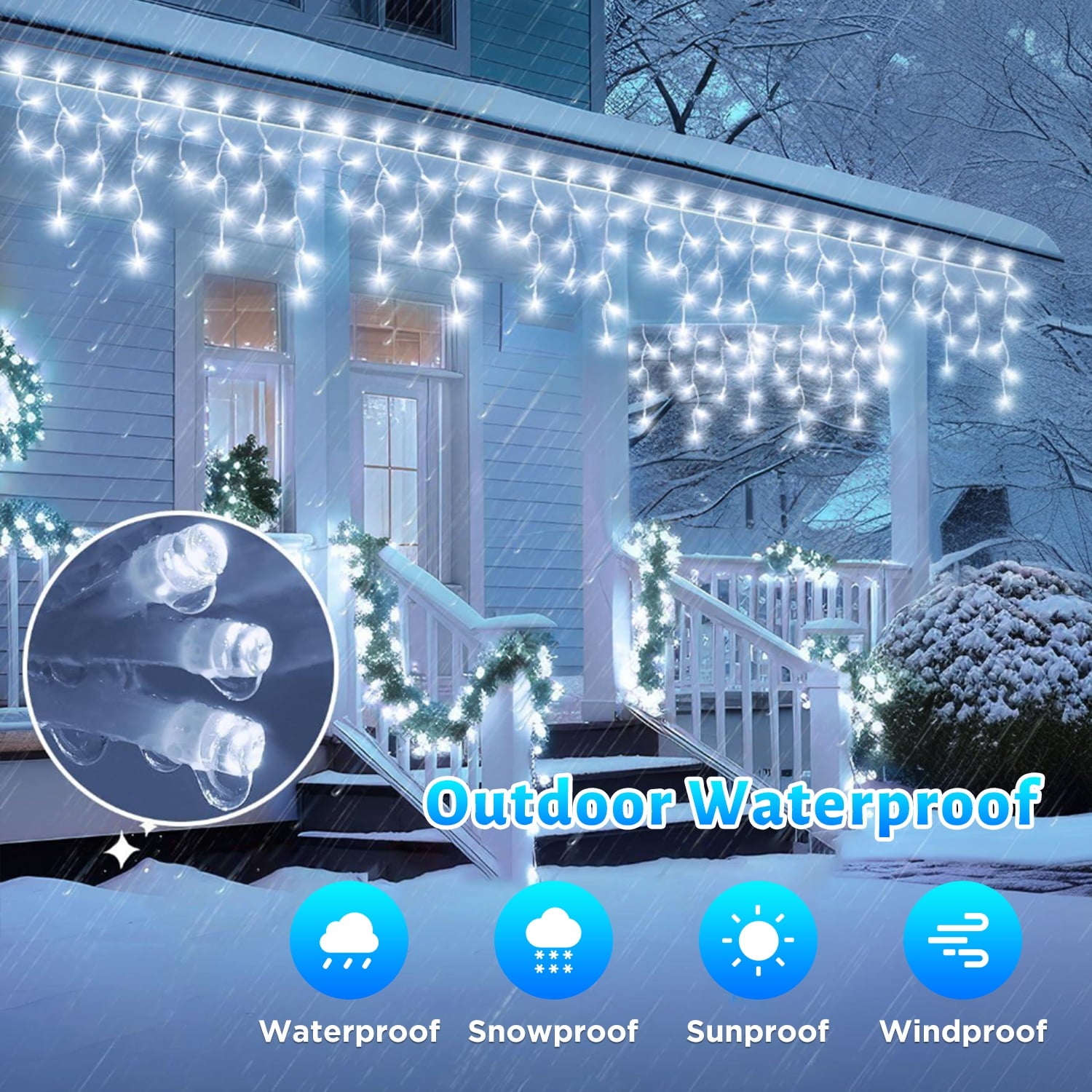99 FT Christmas Icicle Lights, Curtain Fairy Icicle String Lights with 228 Drops, Led Christmas Twinkle Lights for Holiday, Party, Christmas Decorations, White