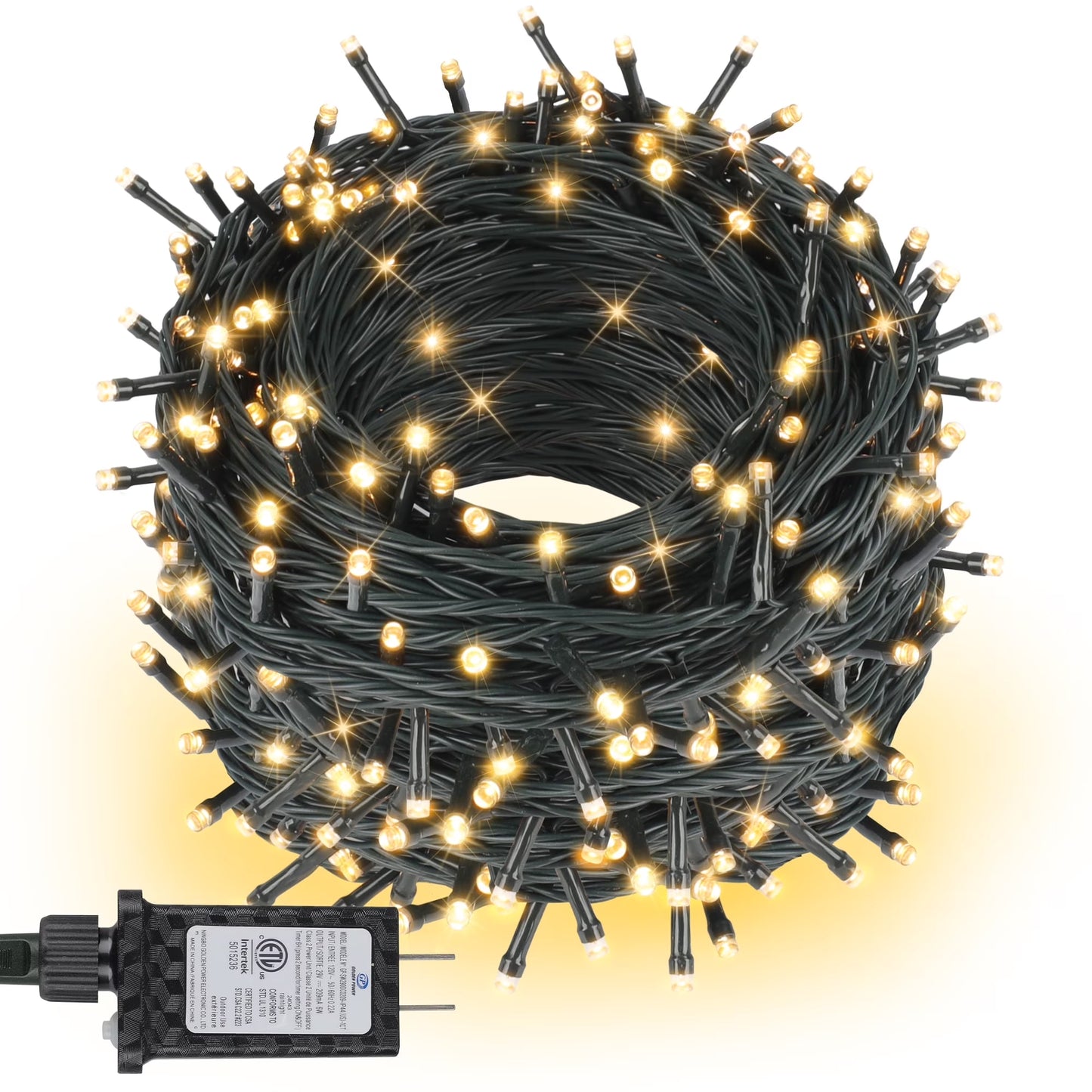 98Ft 300 LED Plug in Christmas Lights Green Wire Twinkle Christmas Tree Lights, Warm White