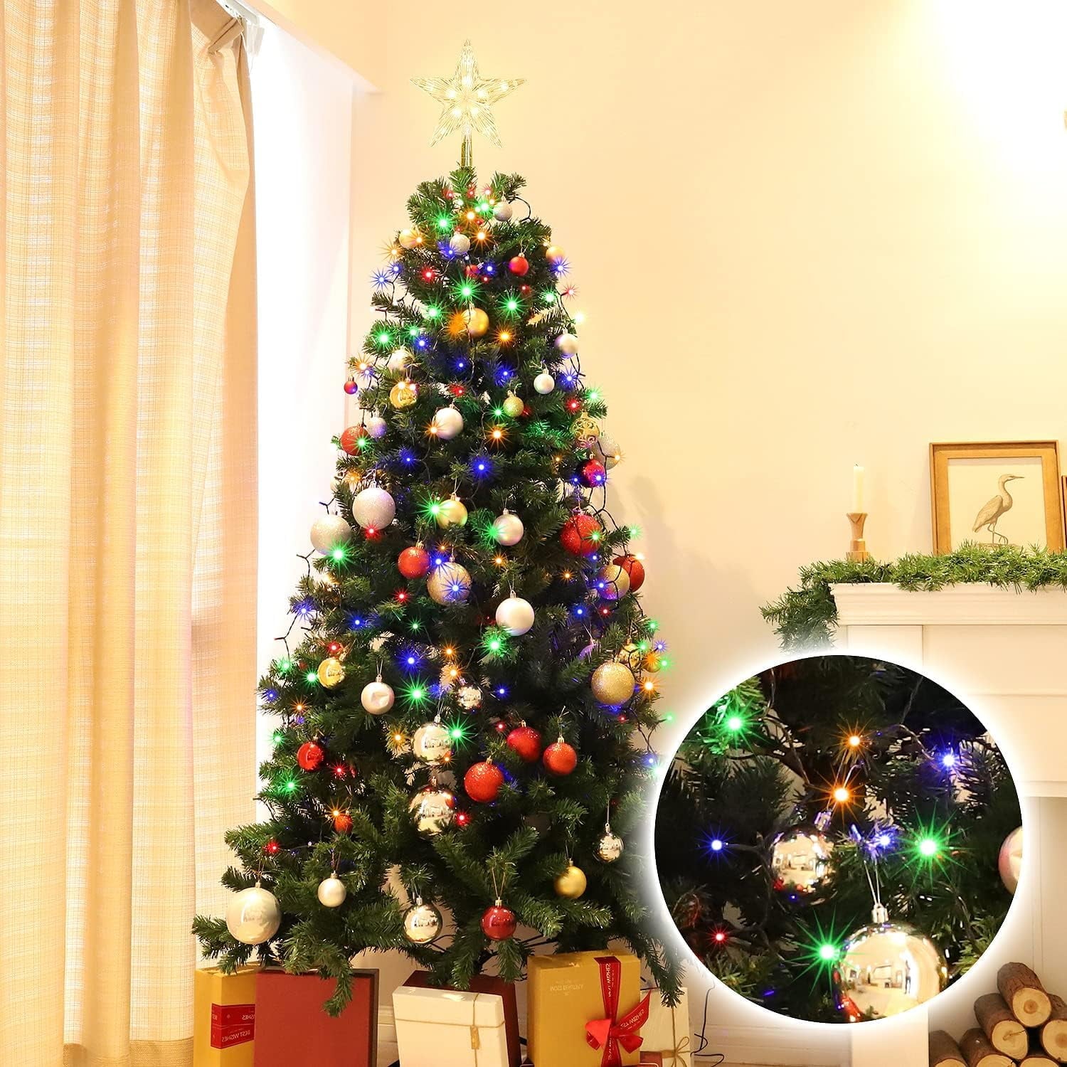 Uncahome 6.7 Ft X 16 Christmas Tree Lights,416 LED Christmas Lights,Outdoor Indoor String Lights -Multi Color